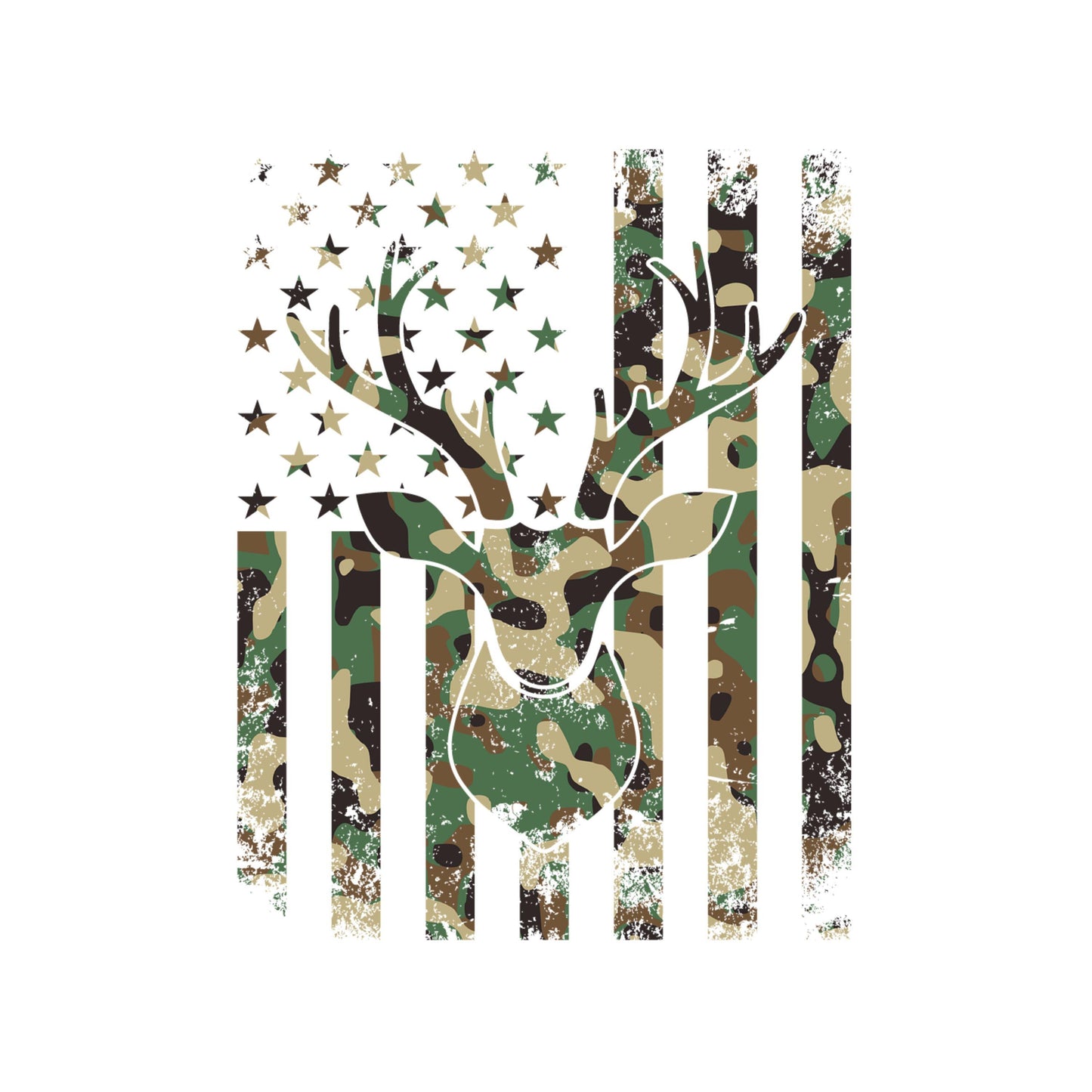 UV DTF Sticker print. Camo flag deer hunter decal, tumbler decal, permanent sticker. UV wrap for glass can tumbler. #9025