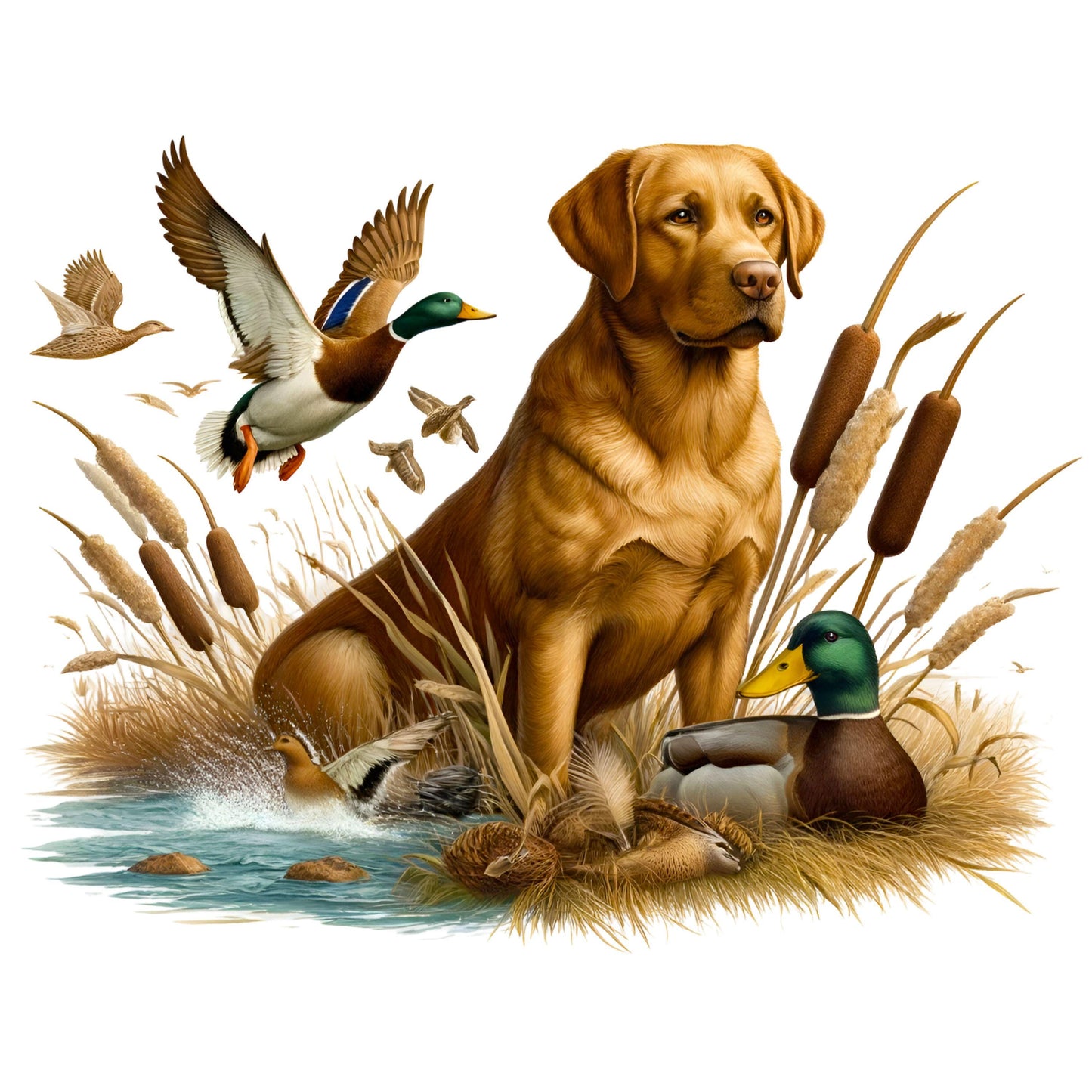 UV DTF Sticker print. Labrador dog hunting for ducks decal, tumbler decal, permanent sticker. UV wrap for glass can tumbler. #9029