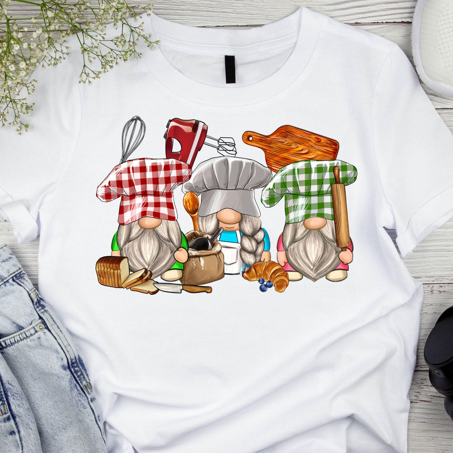 DTF ready to press transfer. Bakery Gnomes bakers. Direct to film heat press transfer. DTF Print, Heat Transfer #11034