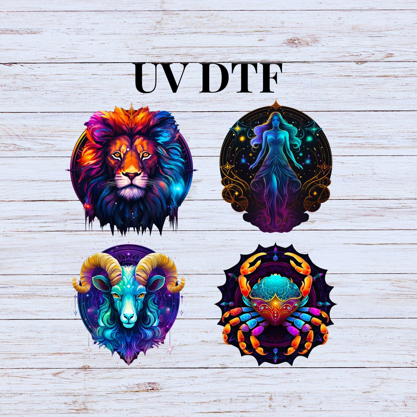 UV DTF Sticker print Zodiac signs birth sign celestial decal, tumbler decal, permanent sticker. Uv wrap for glass can. #10104