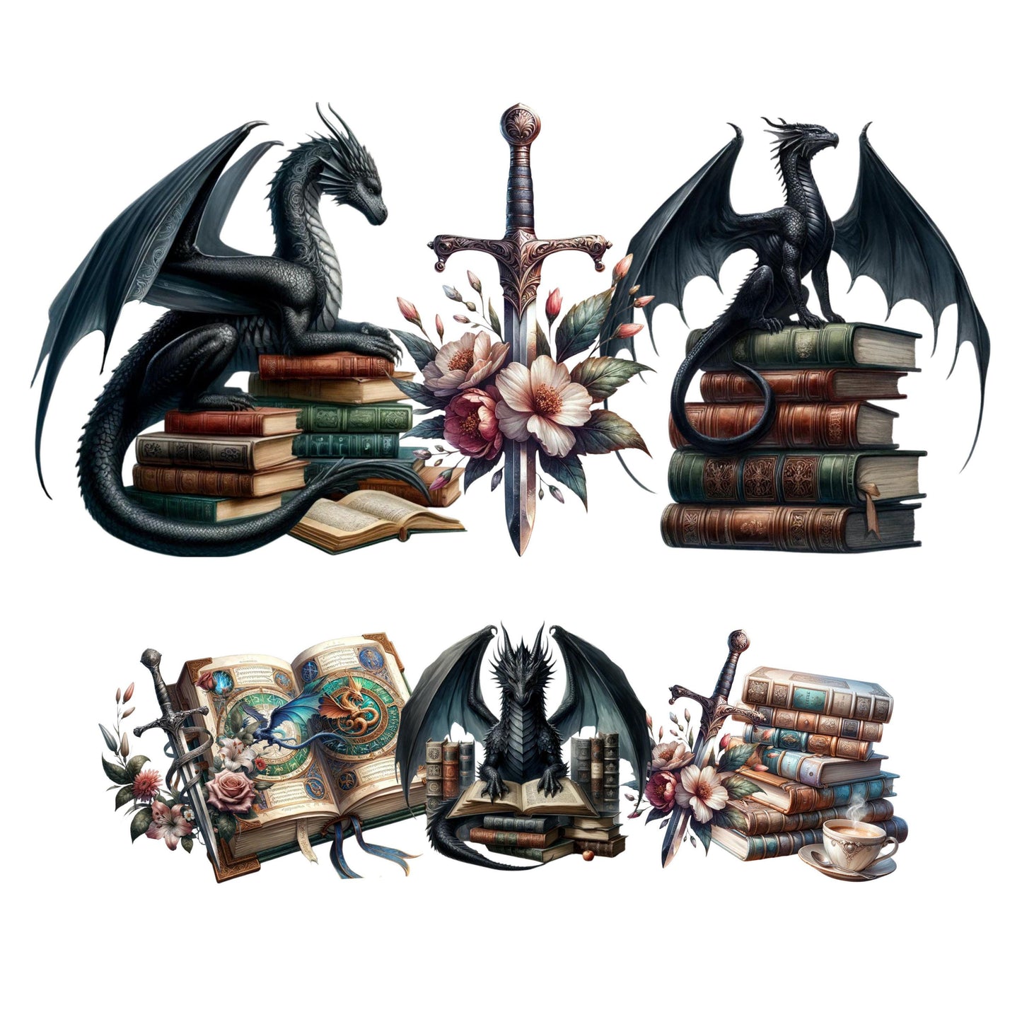 UV DTF 40 oz ready to apply Dragon medieval with books wrap. Glass can wrap. Permanent sticker. UV wrap quencher #3057