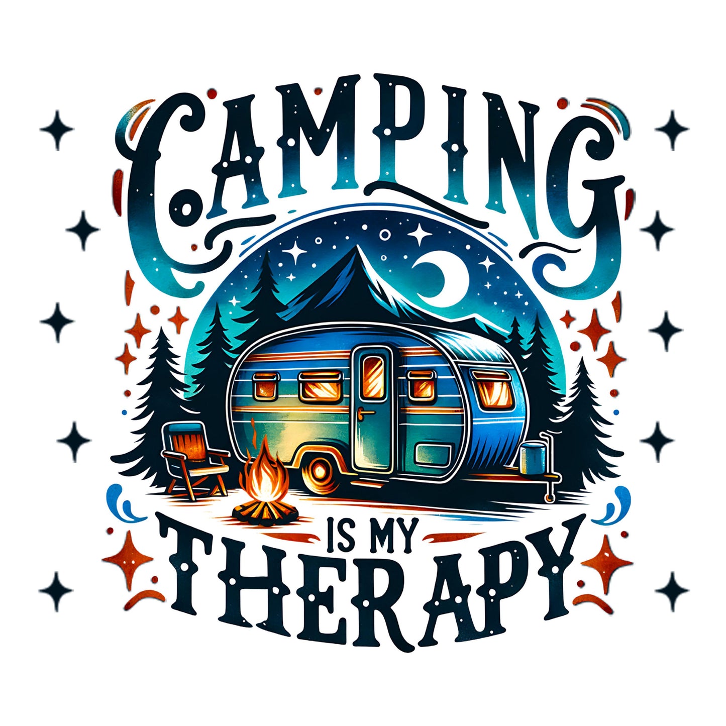 UV DTF Sticker print. Camping is my therapy wrap for 20 oz tumblers or diy project made with UV dtf decals. #5234