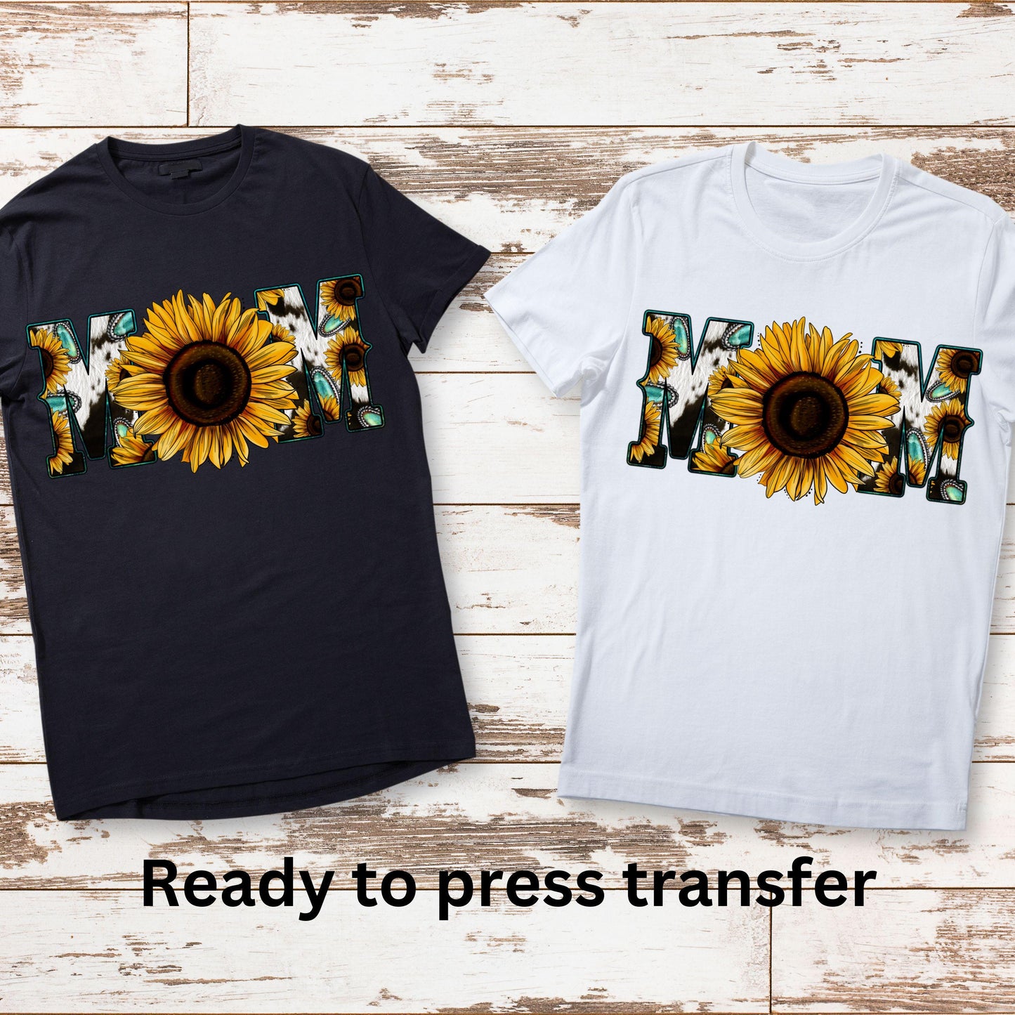 DTF ready to press transfer. Mom with sunflower middle and cowhide. Direct to film heat press transfer. DTF Print, Heat Transfer #11015