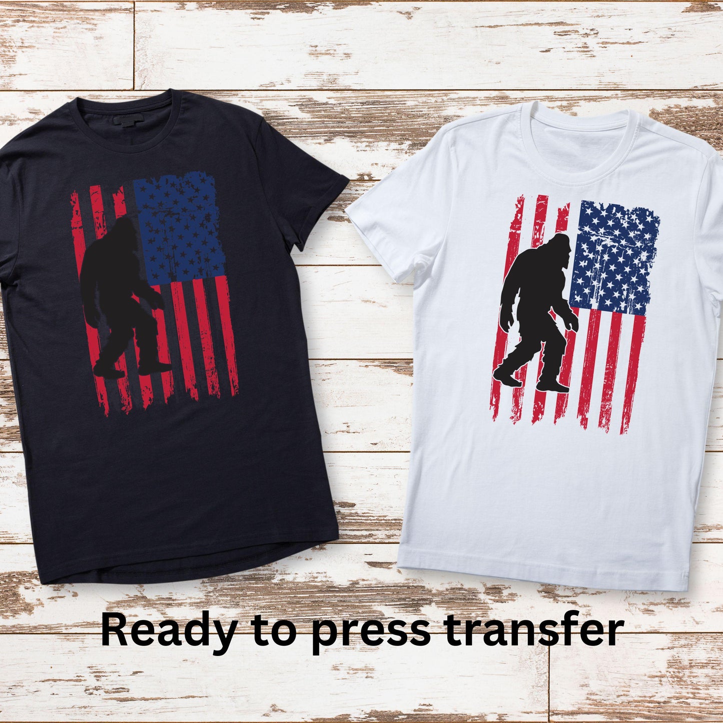 DTF ready to press transfer. American Flag Sasquatch, Direct to film heat press transfer. DTF Print, Heat Transfer #11127
