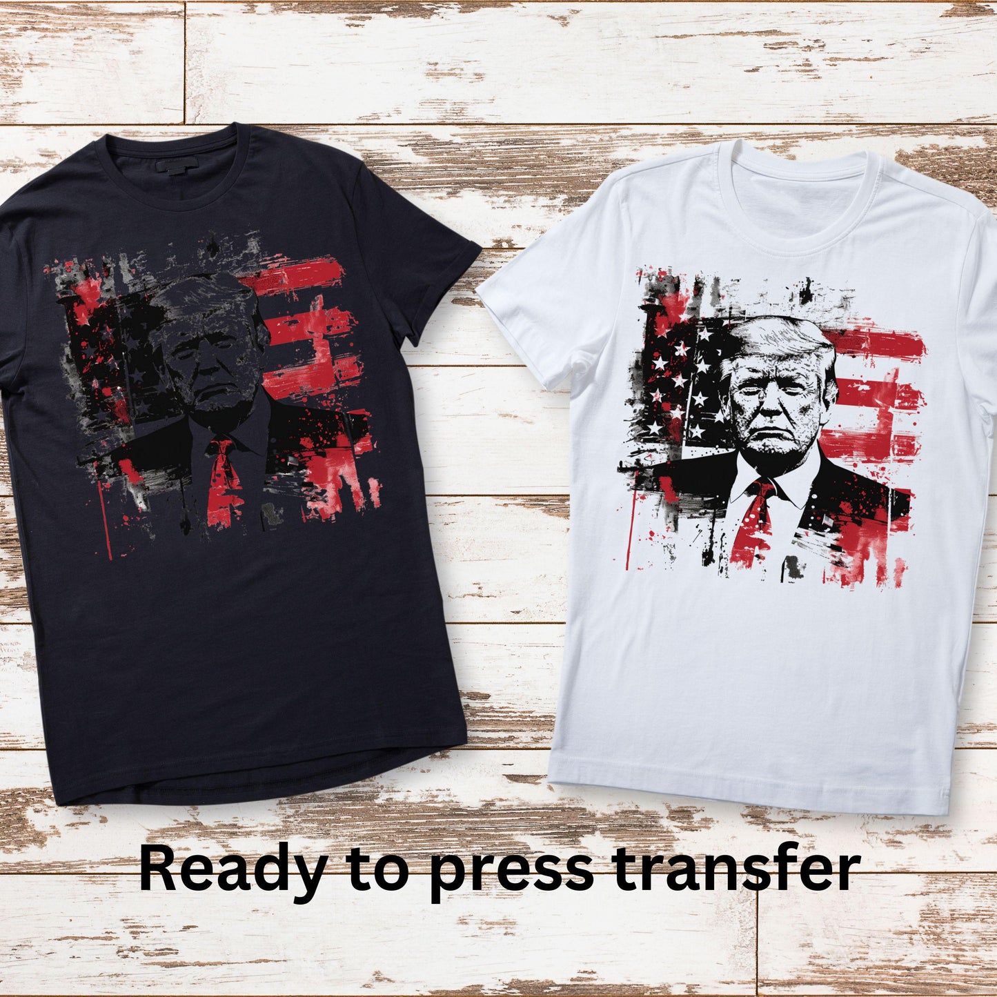 DTF ready to press transfer. Trump distressed look patriotic flag. Direct to film heat press transfer. DTF Print, Heat Transfer #11048