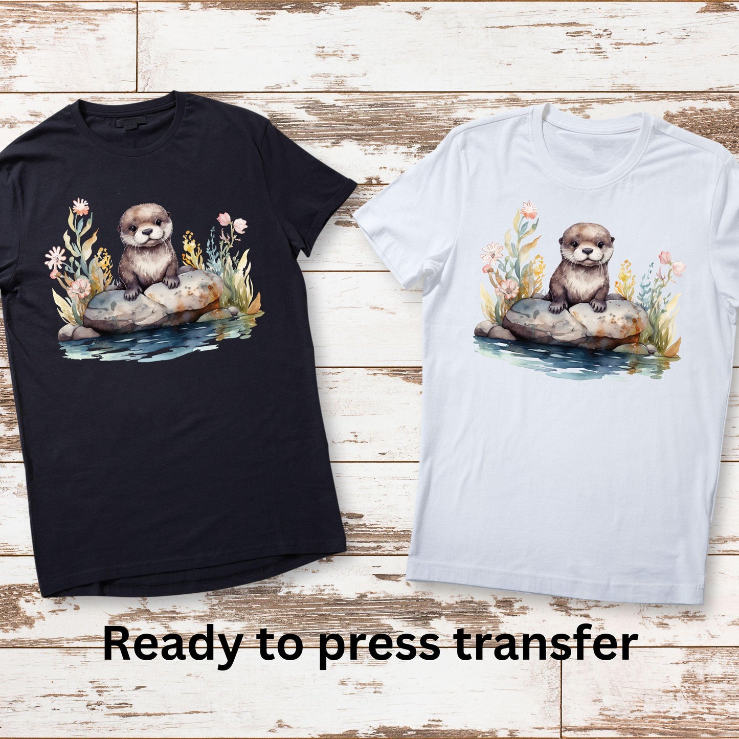 DTF ready to press transfer. Otter on the rocks watercolor image, Direct to film heat press transfer. DTF Print, Heat Transfer#11223