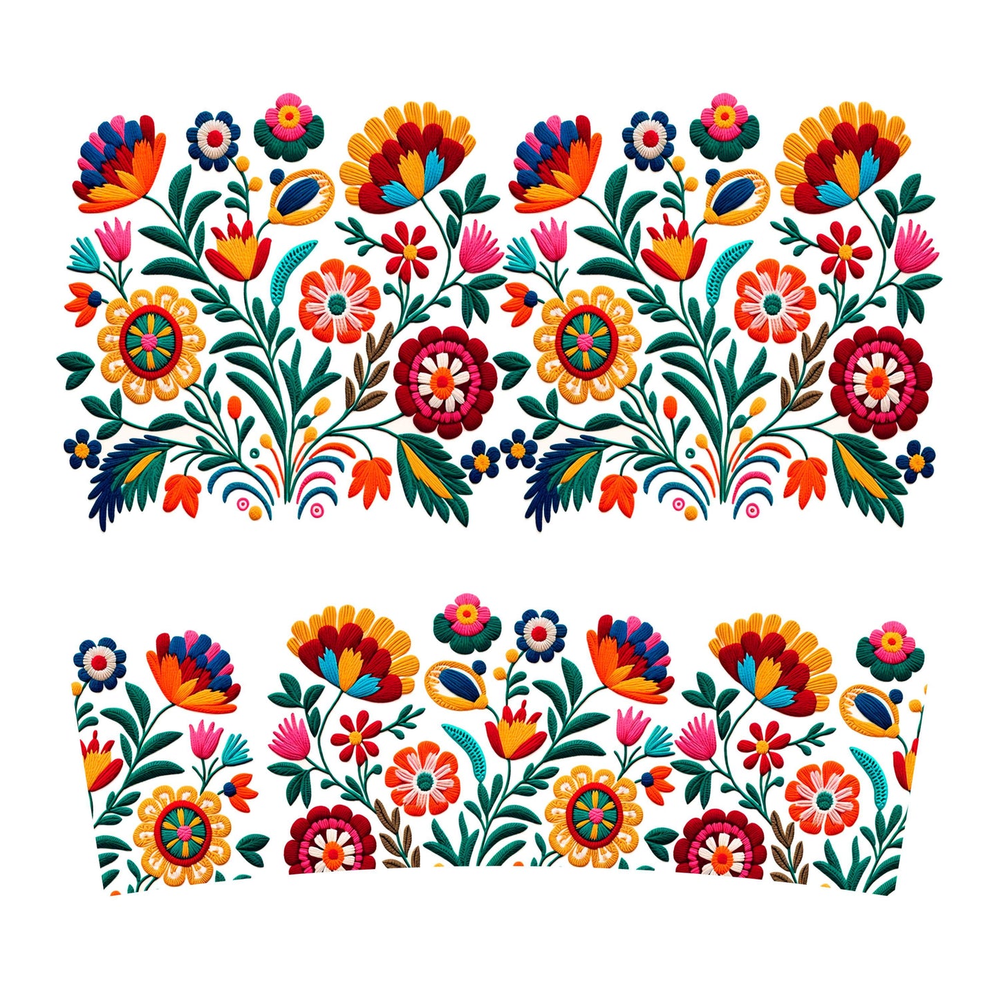 UV DTF 40 oz ready to apply Mexican embroidery style flowers wrap Glass can wrap. Permanent sticker. UV wrap quencher #3065