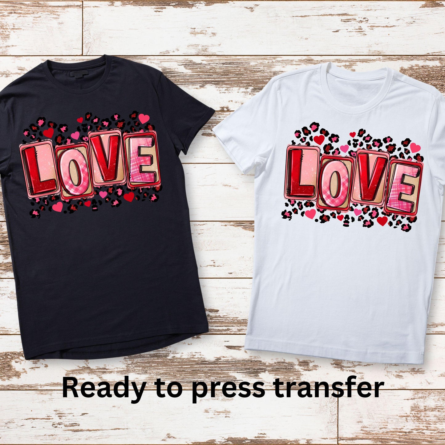 DTF ready to press transfer. Cheetah love Valentine's Day image, Direct to film heat press transfer. DTF Print, Heat Transfer #11180