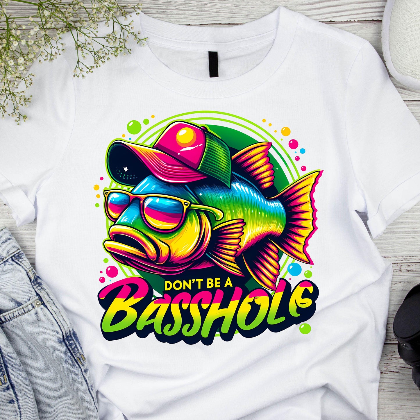 DTF ready to press transfer. Don't be a basshole sarcastic fisherman, Direct to film heat press transfer. DTF Print, Heat Transfer#11213