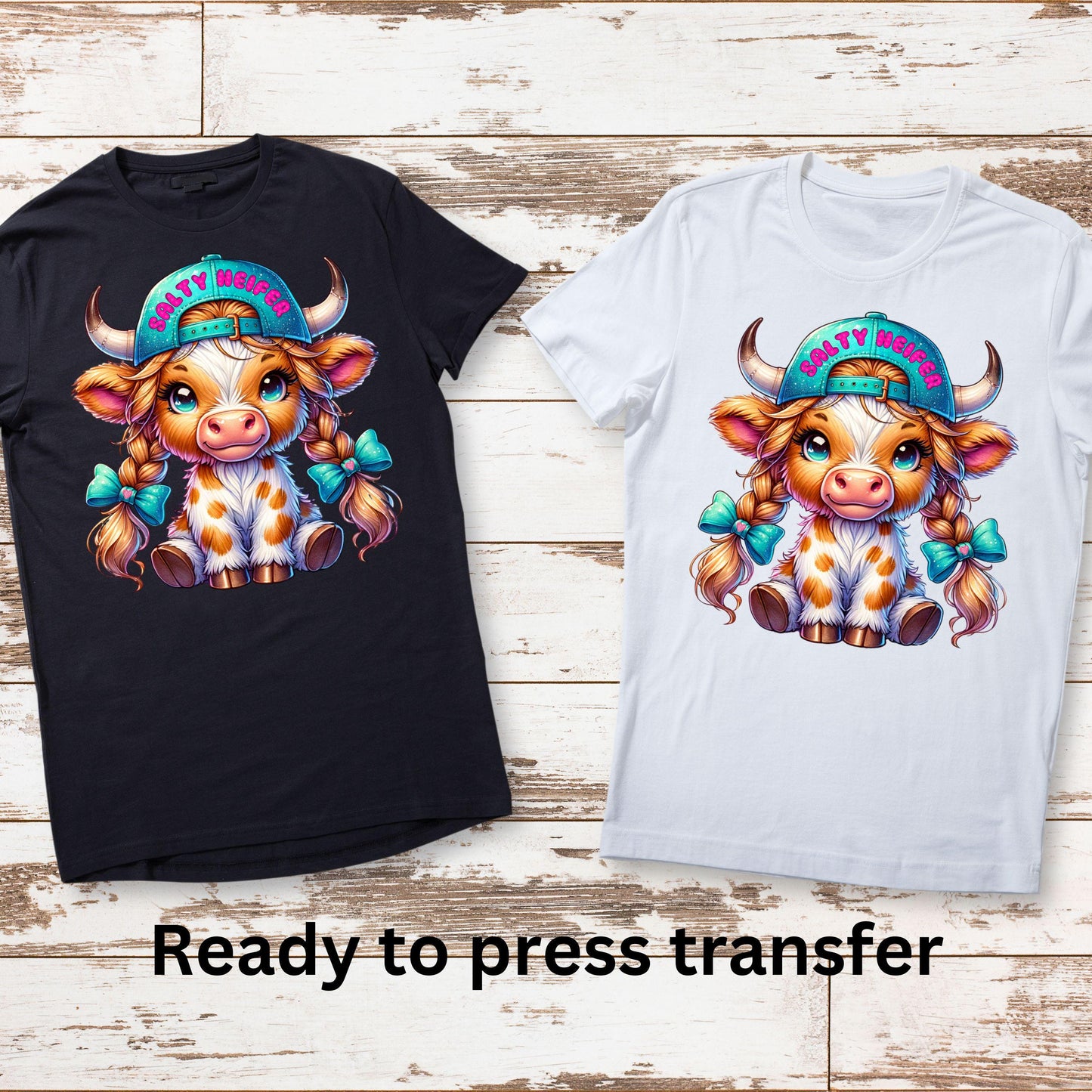 DTF ready to press transfer. Salty Heifer With Braids , Direct to film heat press transfer. DTF Print, Heat Transfer#11218