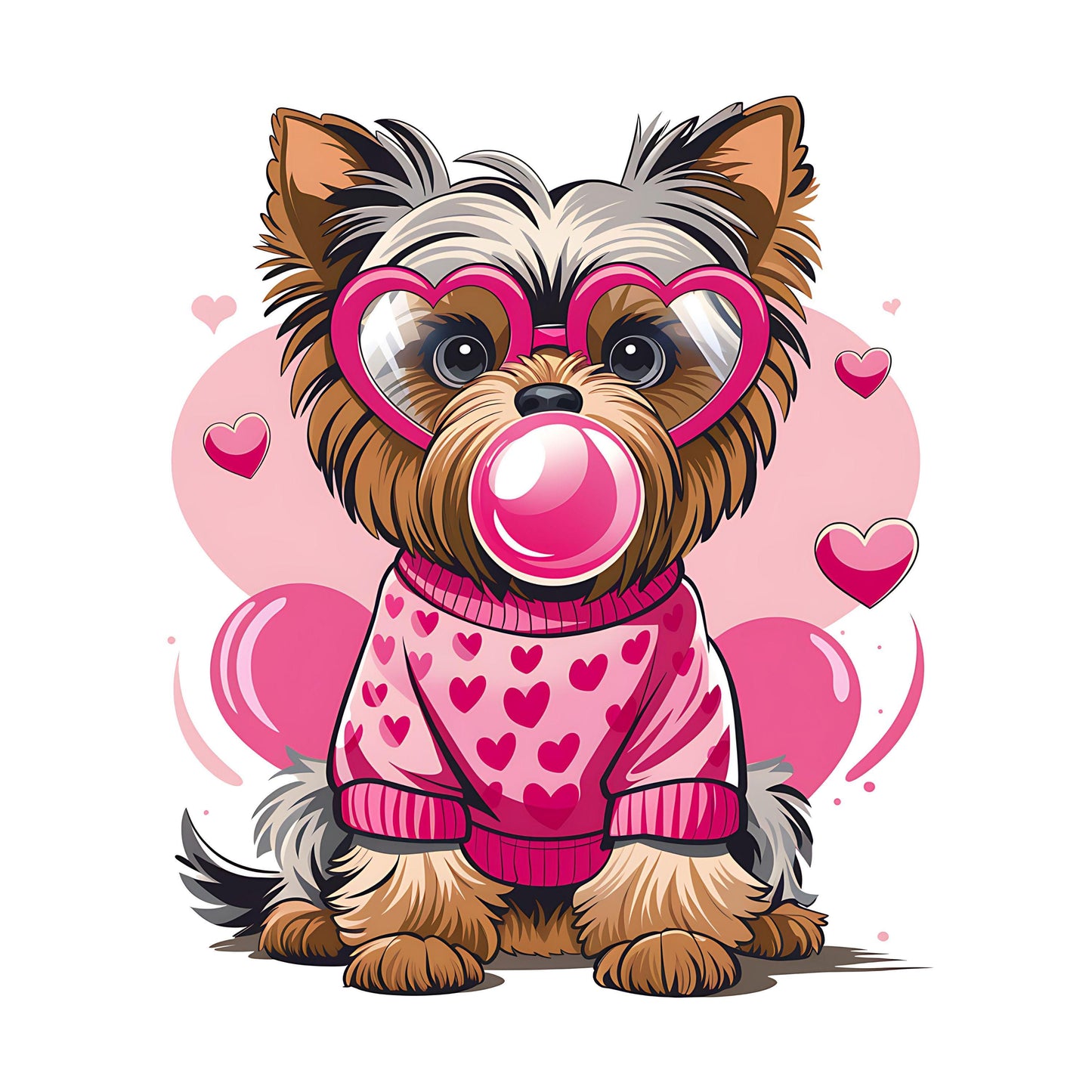 UV DTF Sticker print. Valentine Dog blowing pink bubble decal, tumbler decal, permanent sticker. UV wrap for glass can tumbler.#7271