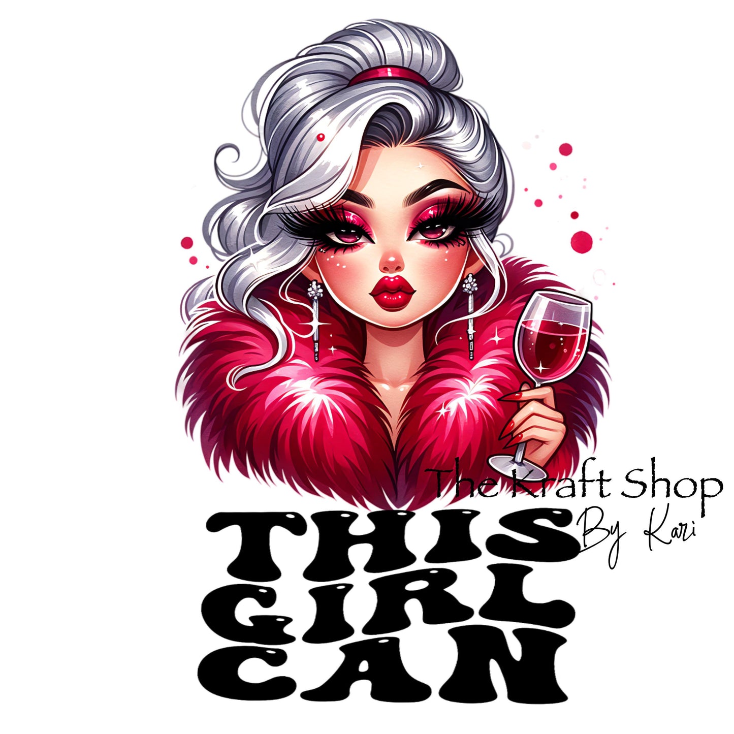 UV DTF Sticker print. This girl can silver hair beauty with wine glass decal, tumbler decal, permanent sticker. #4337