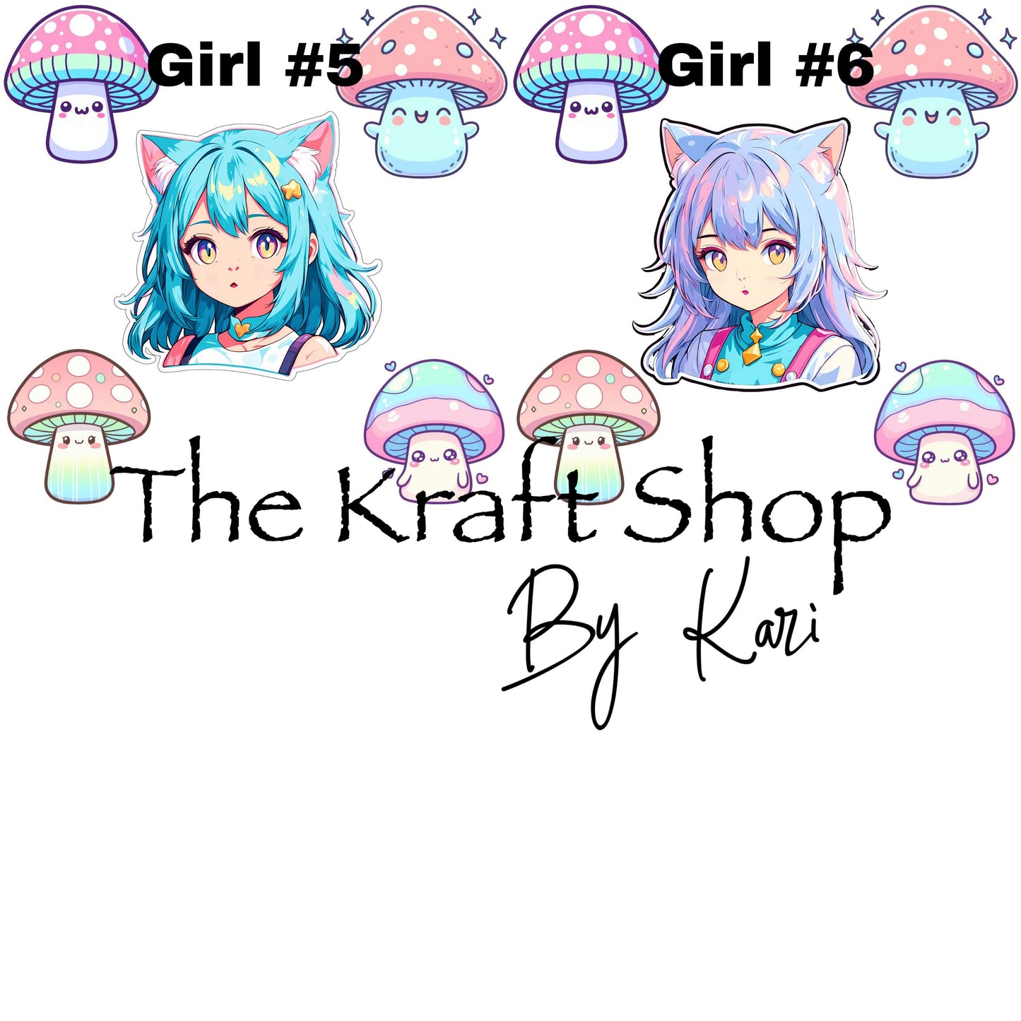 UV DTF Sticker print. Kawaii girl element sheet retro anime decal, tumbler decal, permanent sticker. #10122