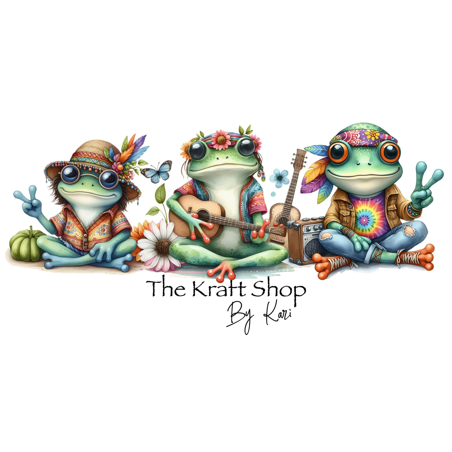 UV DTF Sticker print ready to apply Hippie Frog Trio decal, tumbler decal, permanent sticker.#1049