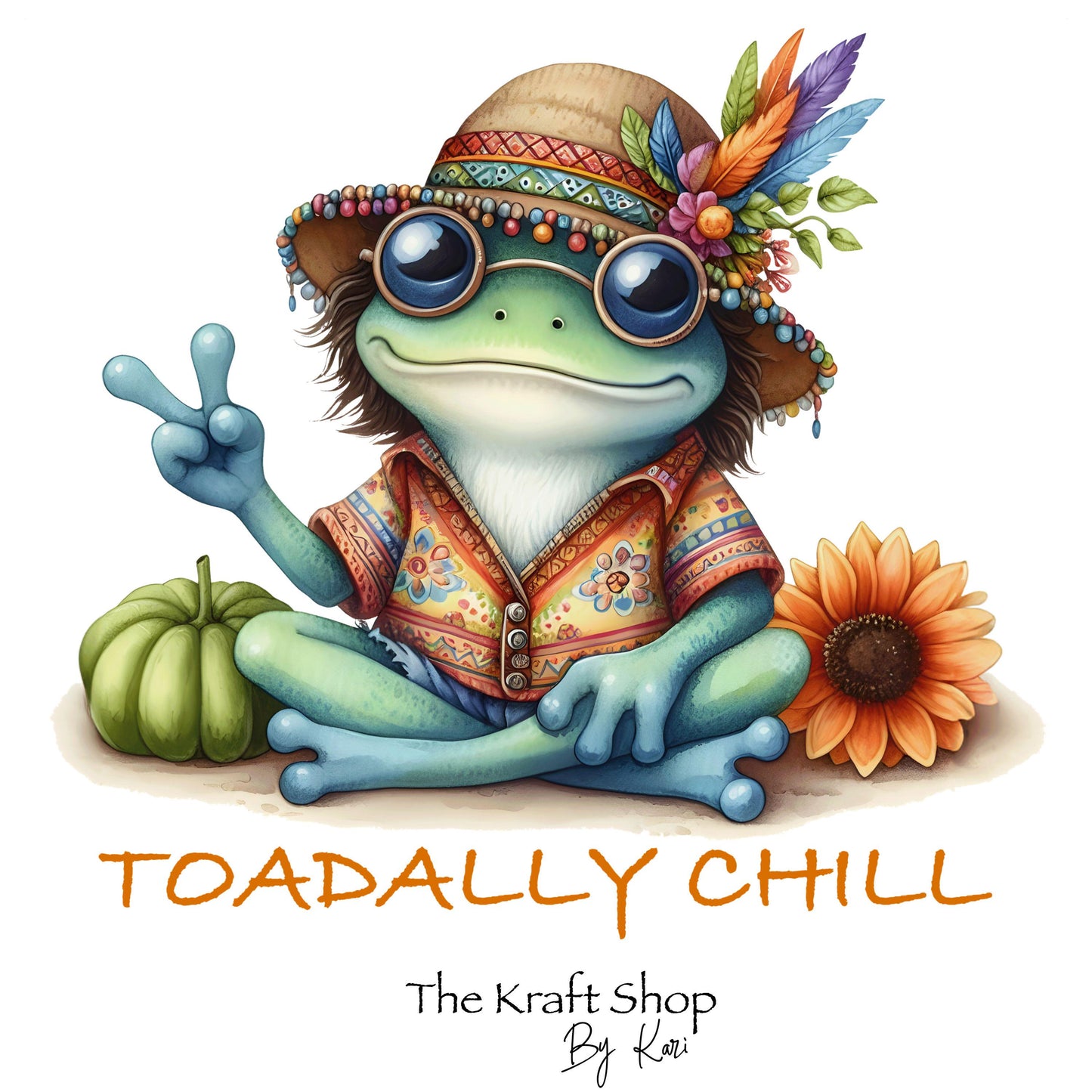 UV DTF Sticker print. Toadally Chill Hippie Frog sarcastic decal, tumbler decal, permanent sticker. Uv wrap for glass can tumbler. #4347