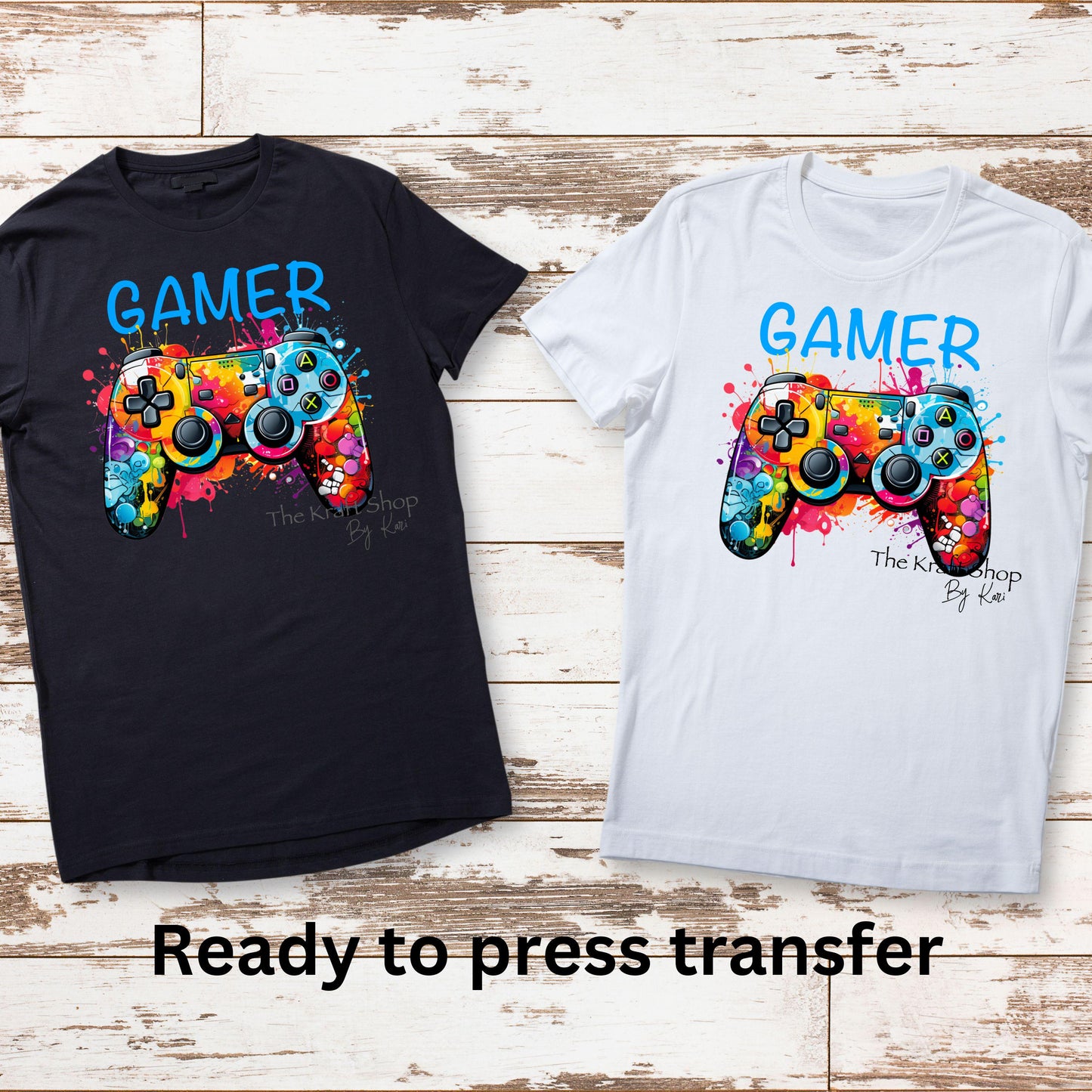 DTF ready to press transfer. Gamer paint splatter controller image . Direct to film heat press transfer. DTF Print, #11282