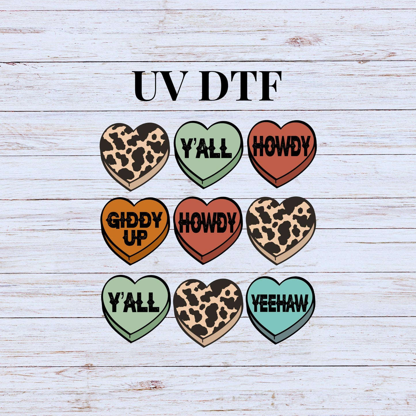 UV DTF Sticker print. Western conversation hearts Valentine's Day decal, tumbler decal, permanent sticker. UV wrap #7262