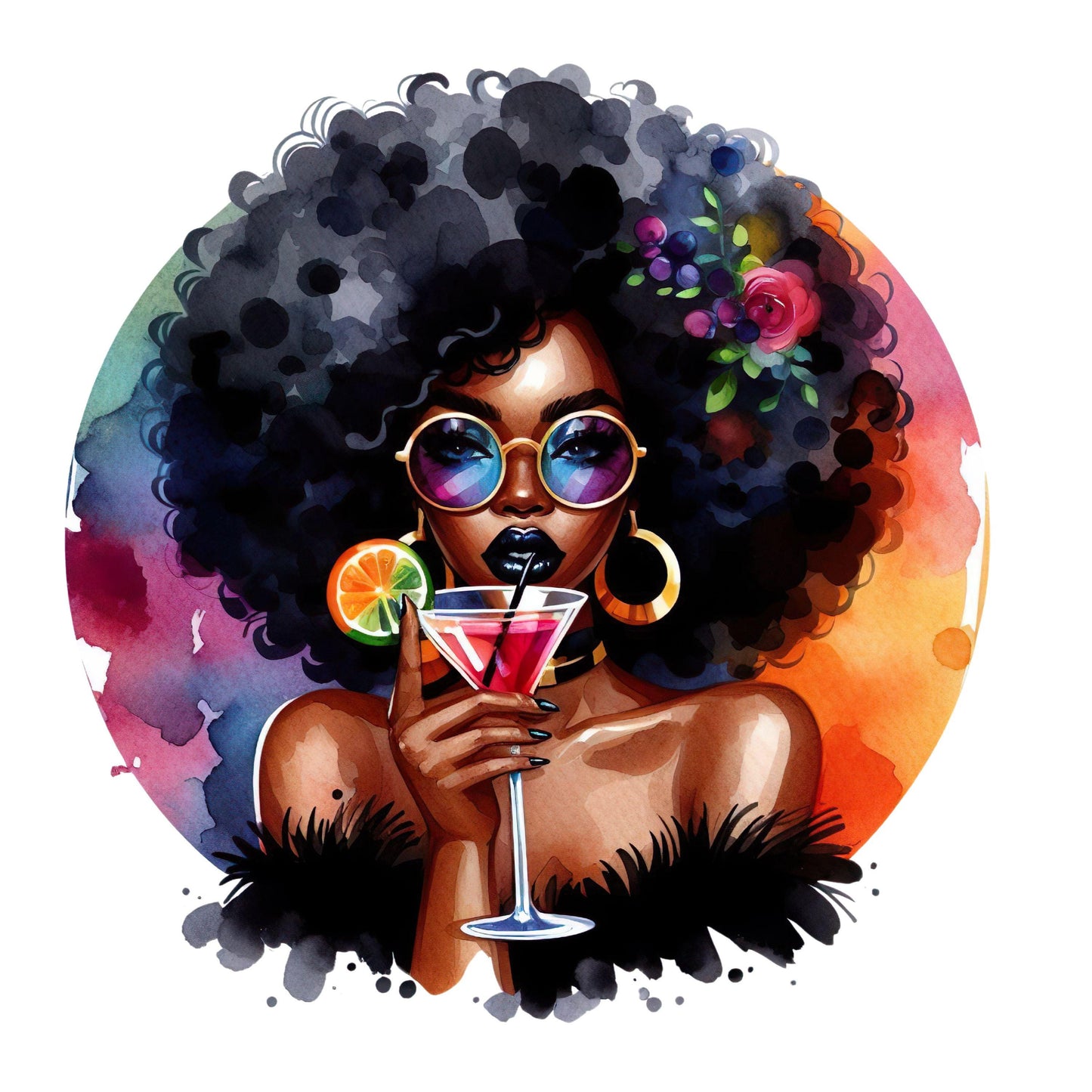 UV DTF Sticker print. Martini black woman Made with melanin poppin black girl magic decal, tumbler decal, permanent sticker. #4326