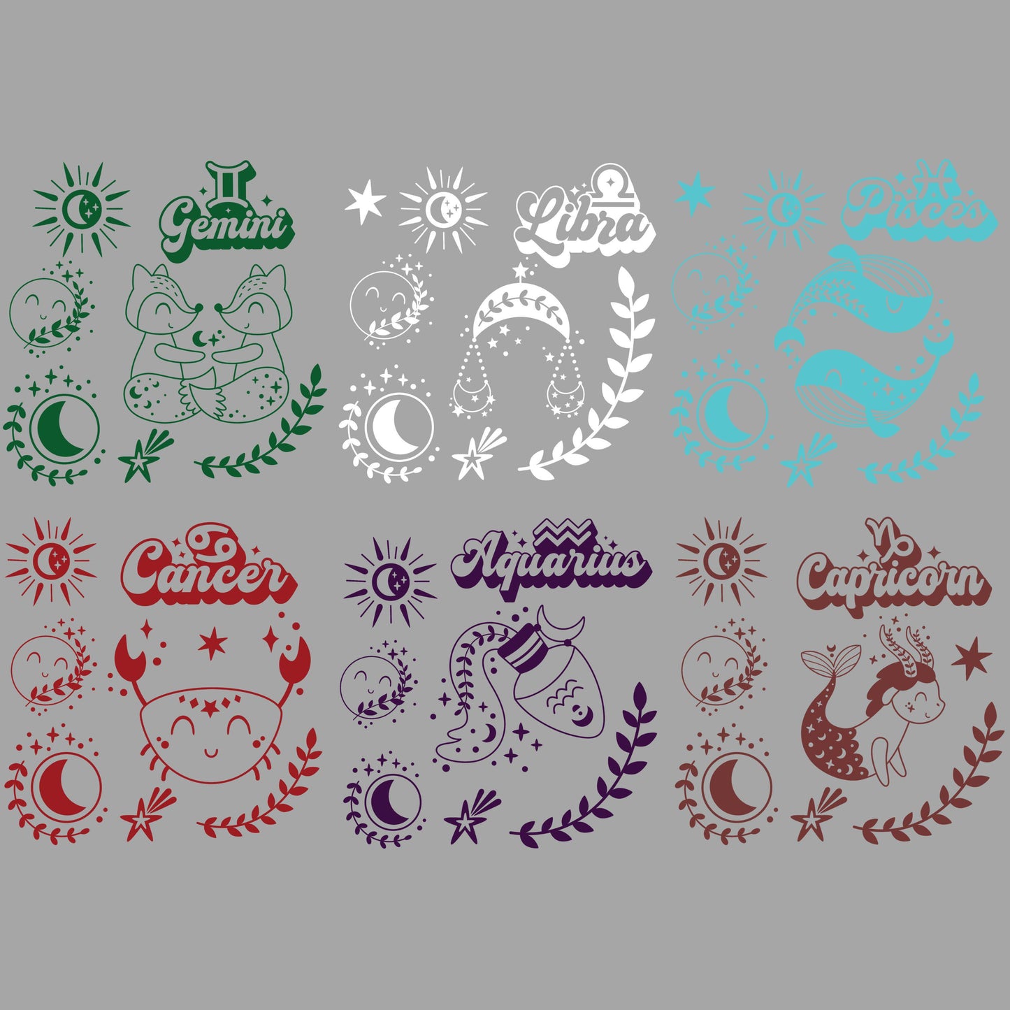 UV DTF Sticker print. Baby zodiac sign element sheet decal bundle, tumbler decal, permanent sticker. #10116