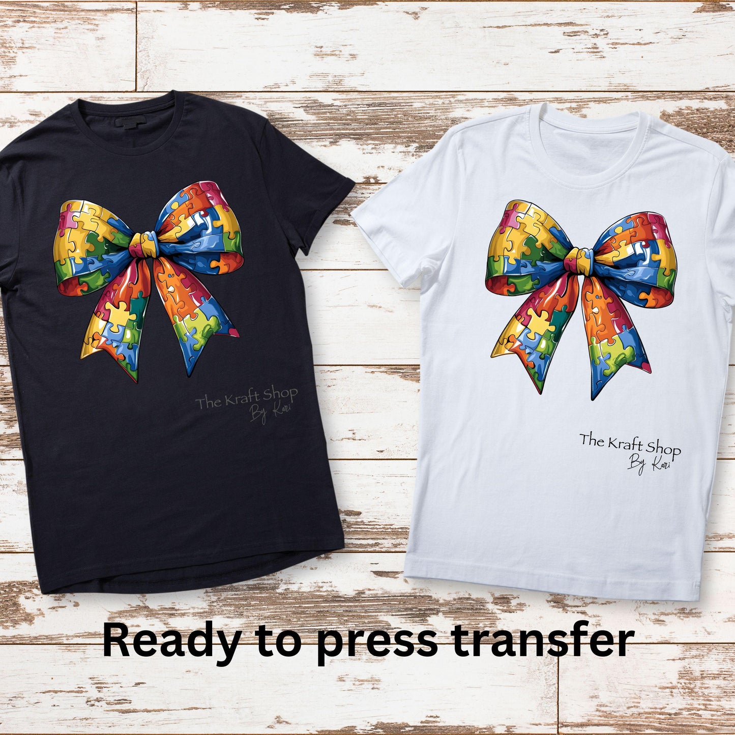 DTF ready to press transfer. Autism Awareness Puzzle Bow, Direct to film heat press transfer. #11291