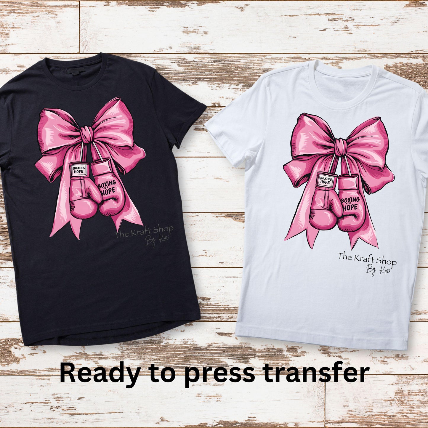 DTF ready to press transfer. Breast Cancer Ribbon Bow Boxing for Hope, Direct to film heat press transfer. #11293