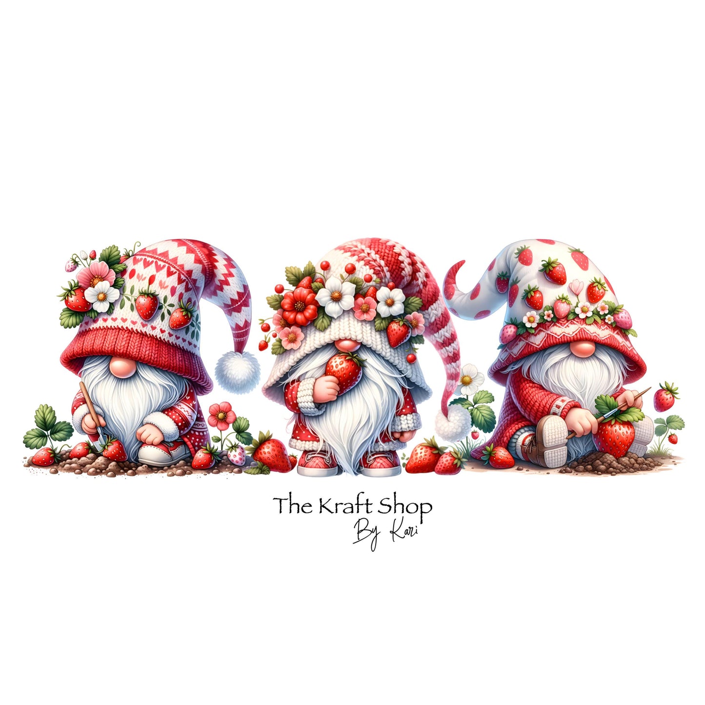 UV DTF Sticker print. Strawberry gnomes decal, tumbler decal, permanent sticker. UV wrap for glass can tumbler. #10132