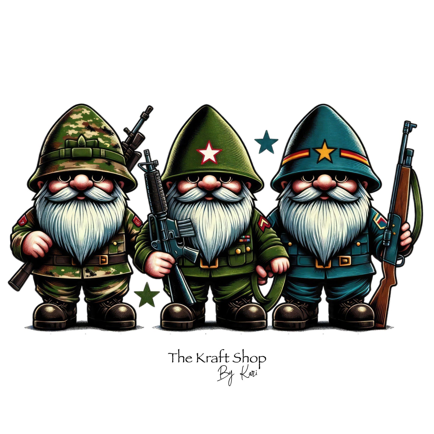 UV DTF Sticker print. Military gnomes decal, tumbler decal, permanent sticker. UV wrap for glass can tumbler. #10134