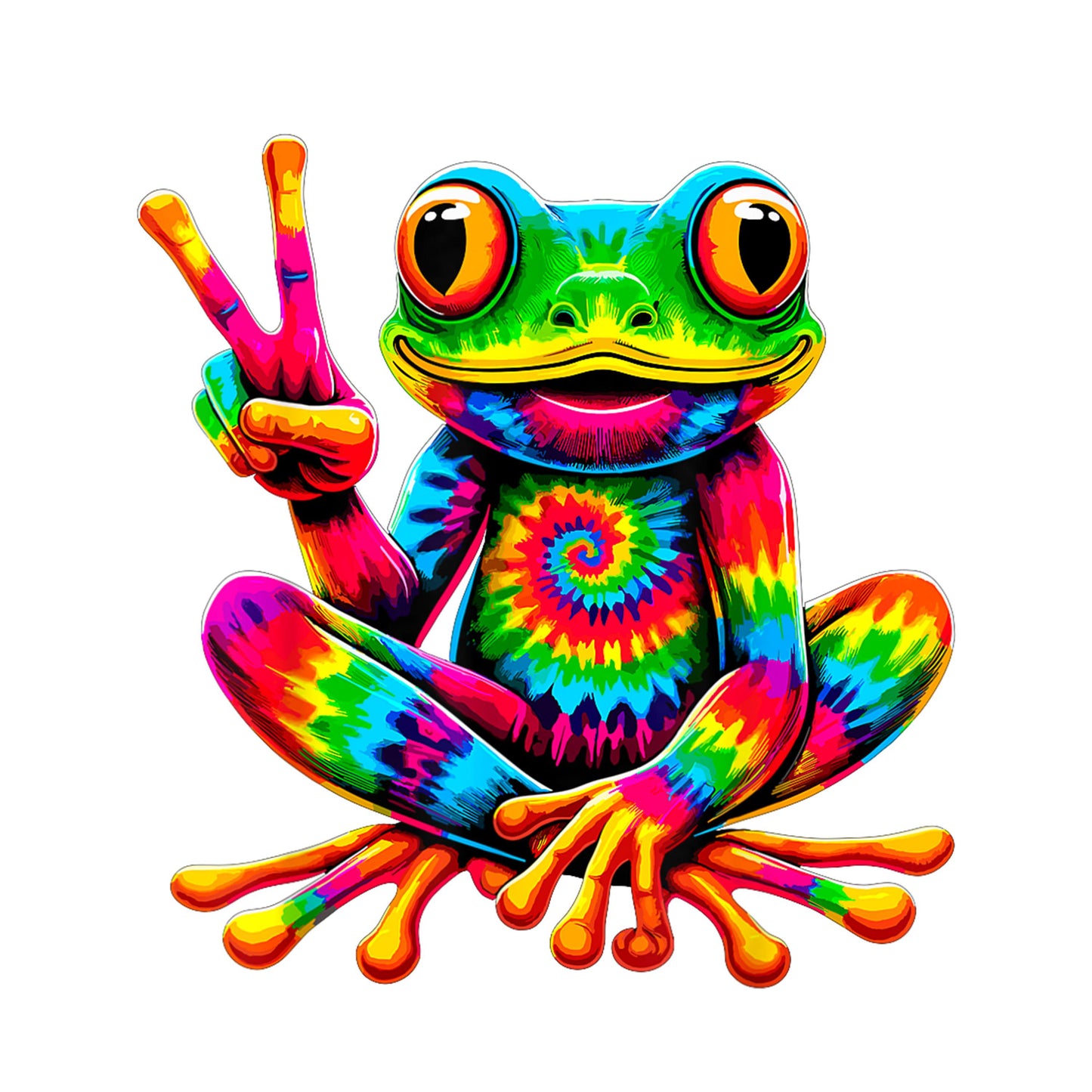 UV DTF Sticker print. Tie Dye Frog retro design decal, tumbler decal, permanent sticker. UV wrap for glass can tumbler.#1047
