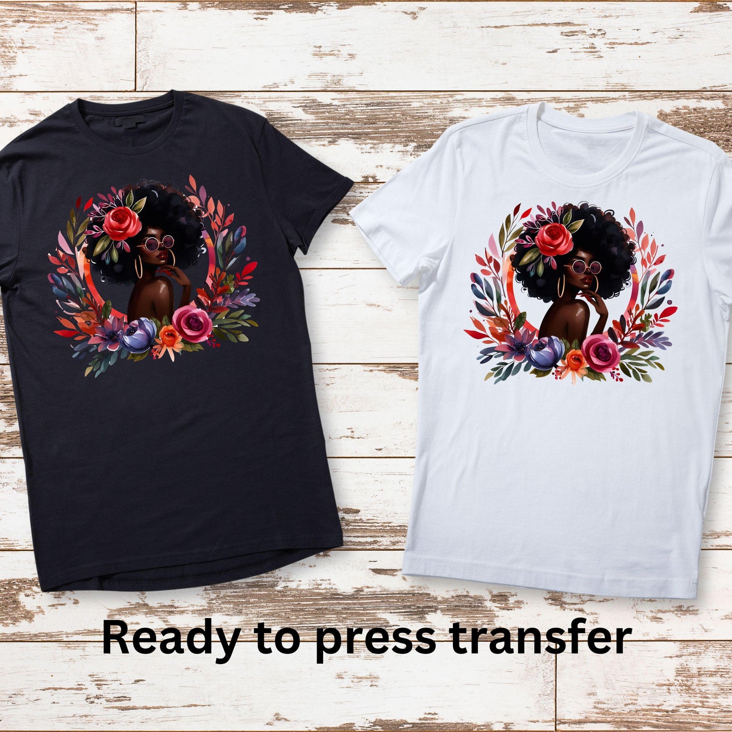 DTF ready to press transfer. Bougie black woman with flowers girl magic melanin poppin , Direct to film heat press transfer. #11260