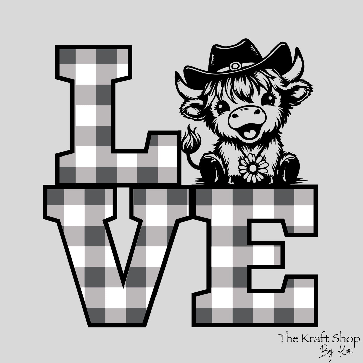 UV DTF Sticker print. Love black and white check cow decal, tumbler decal, permanent sticker. #4377