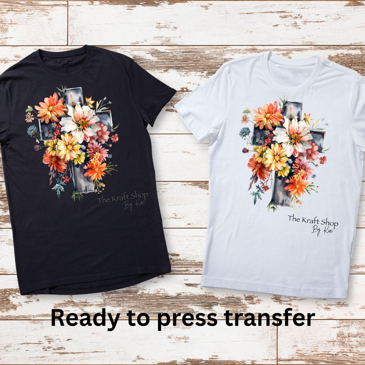 DTF ready to press transfer. Blue grey cross with flowers Christian Easter , Direct to film heat press transfer. #11301