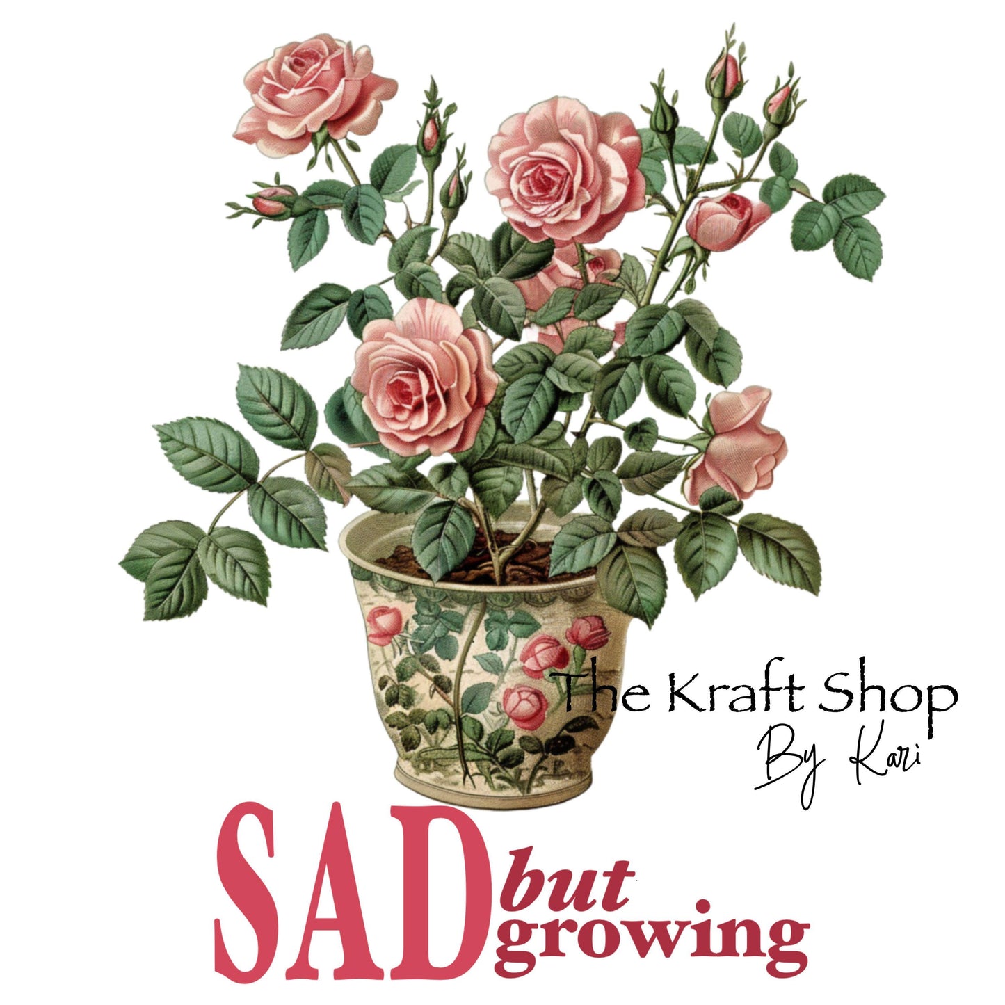 UV DTF Sticker print. Sad but growing pink flowers retro vase decal, tumbler decal, permanent sticker. #4339