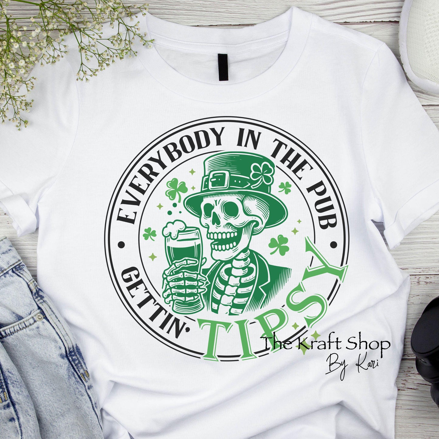 DTF ready to press transfer. Everybody in the club getting tipsy St. Patrick's Day green stethoscope Direct to film heat press #11313