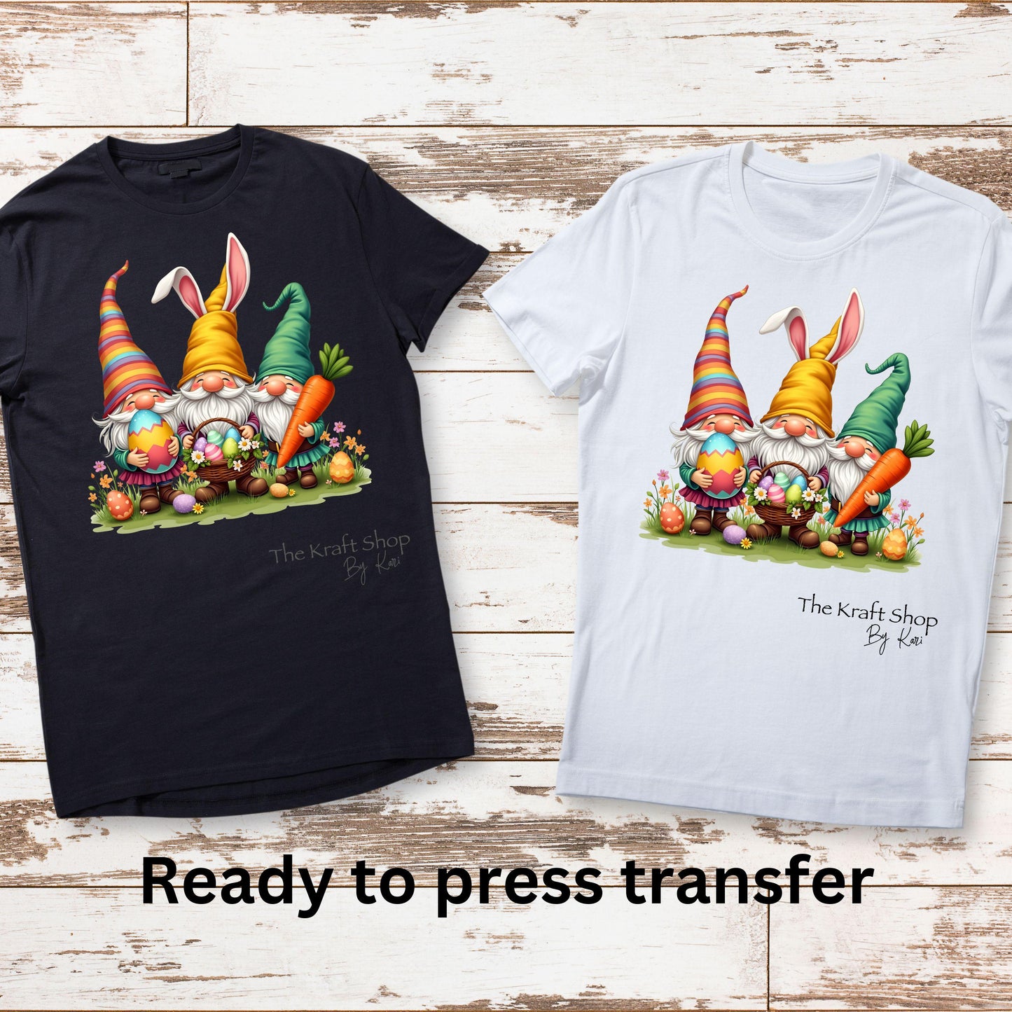 DTF ready to press transfer. Easter Gnome Trio Bunny, Direct to film heat press transfer. #11317