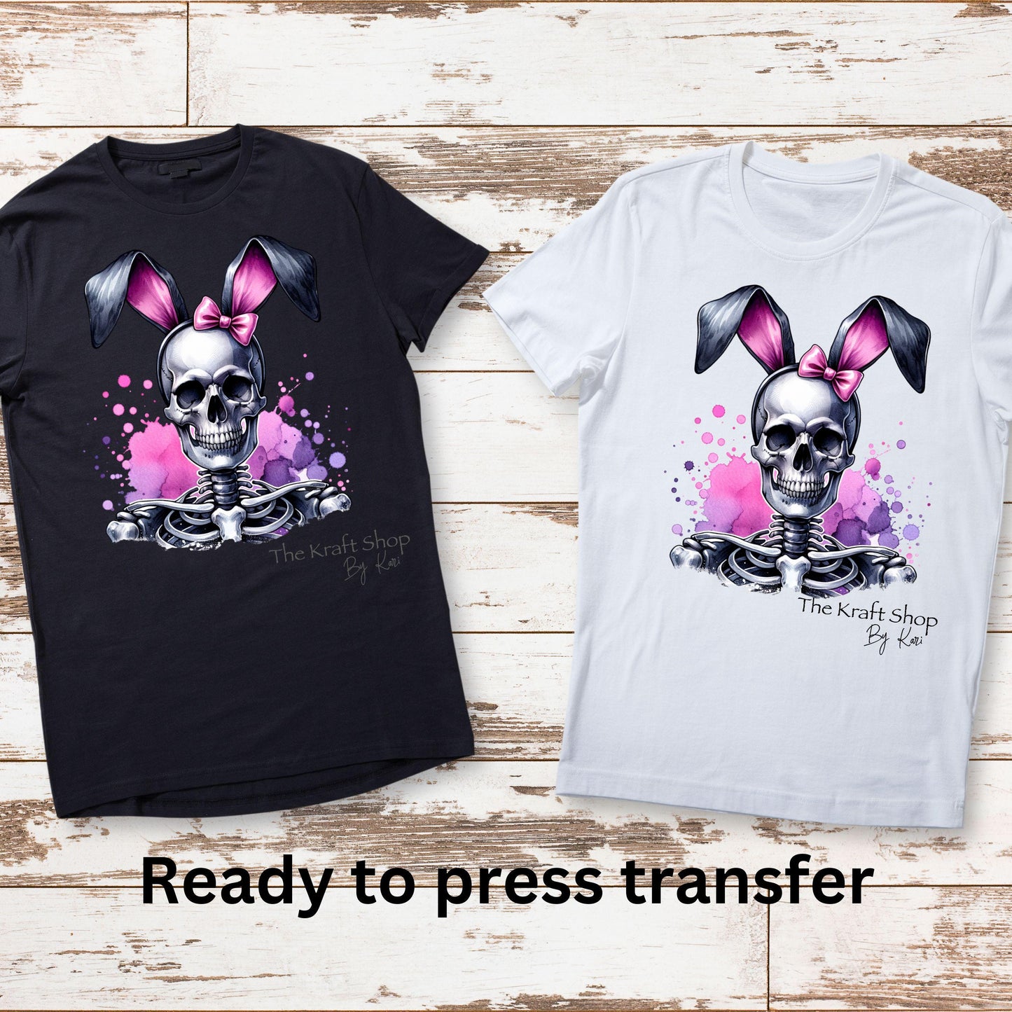 DTF ready to press transfer. Spooky Bunny Skeleton Easter Bunny shirt transfer, Direct to film heat press transfer. #11331