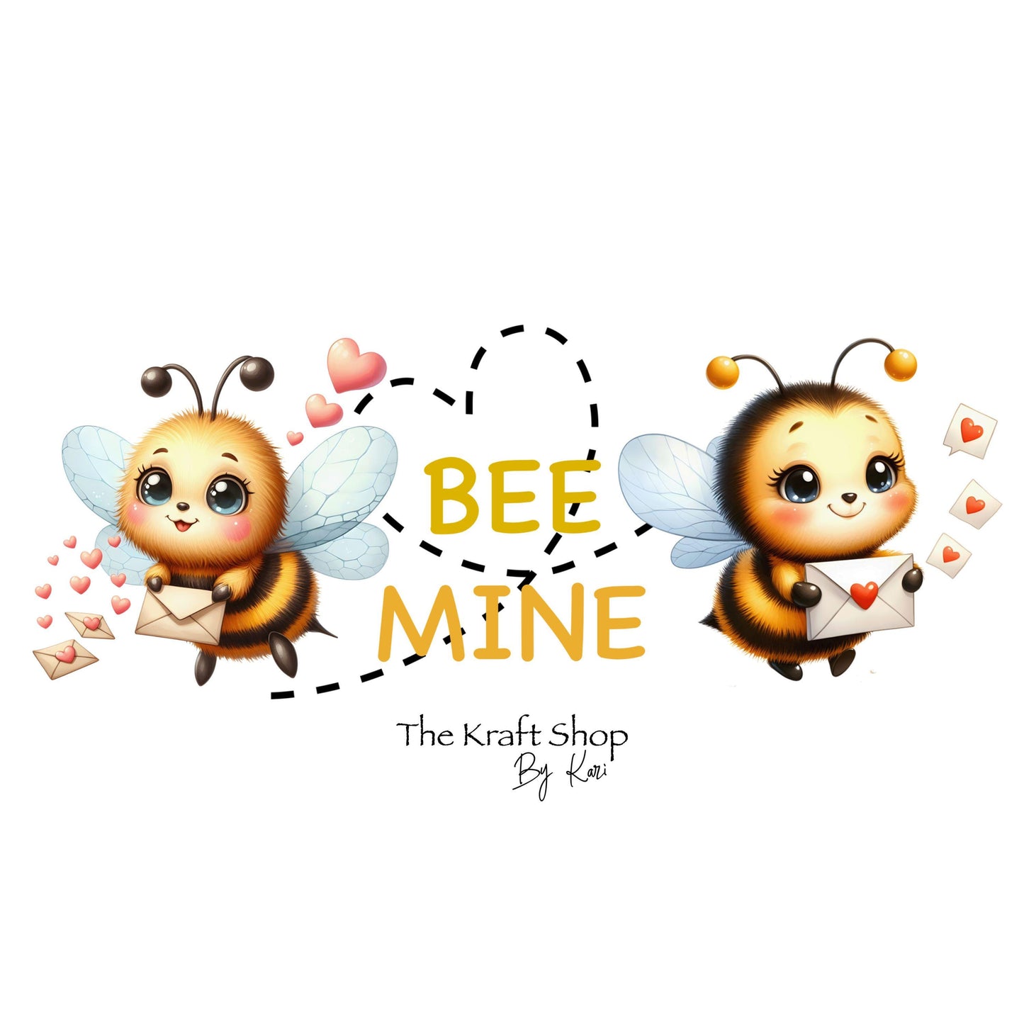 UV DTF Sticker print. Bee Mine cute bees wrap decal, tumbler decal. UV wrap for glass can tumbler. #1051