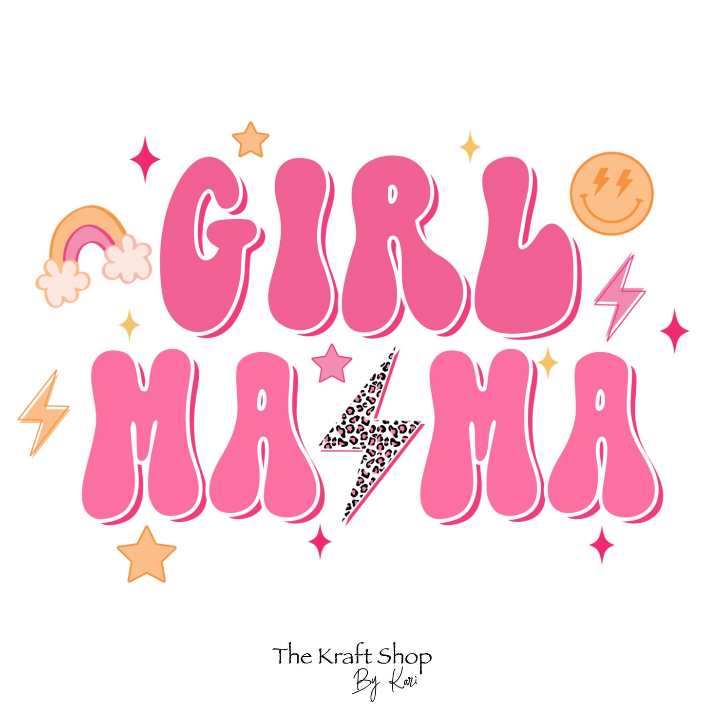 UV DTF Sticker print Girl Mama pink rainbows smiley face decal, tumbler decal, permanent sticker. #4364