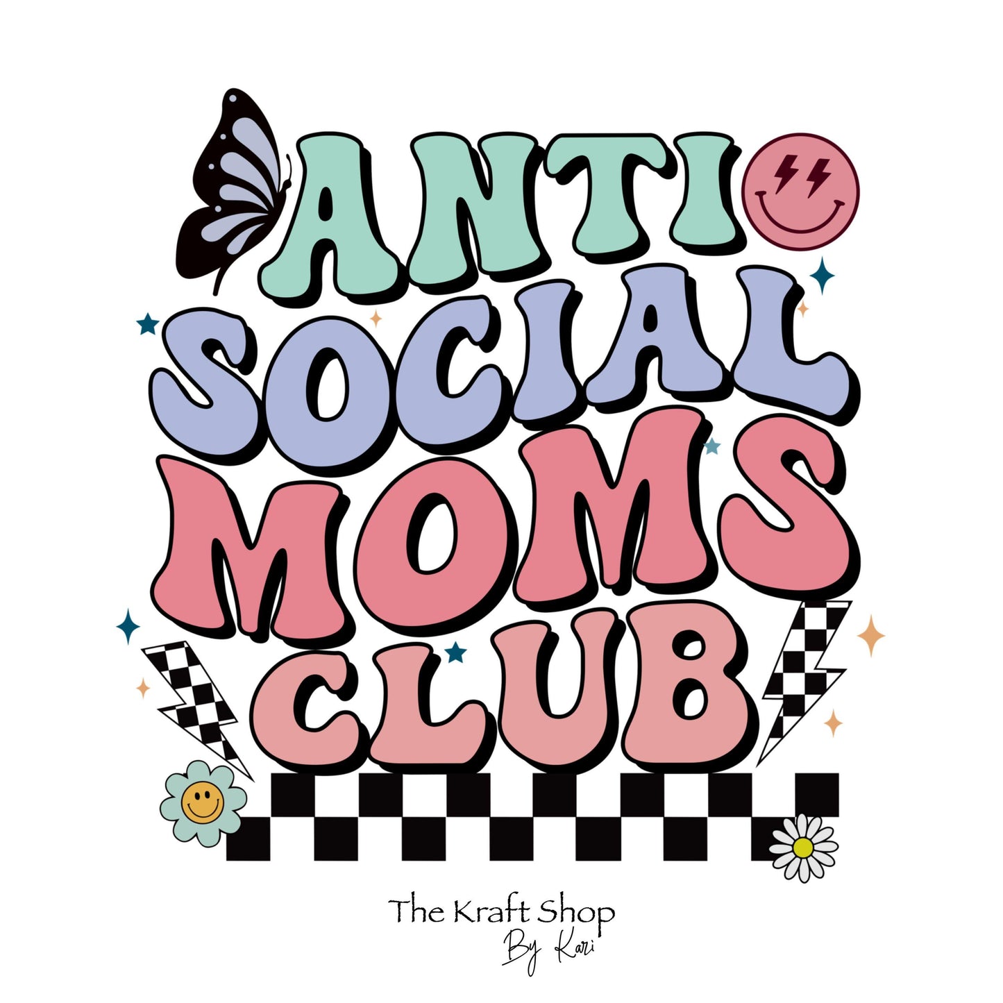 UV DTF Sticker print. Anti Social Moms Club retro decal, tumbler decal, permanent sticker. #4367