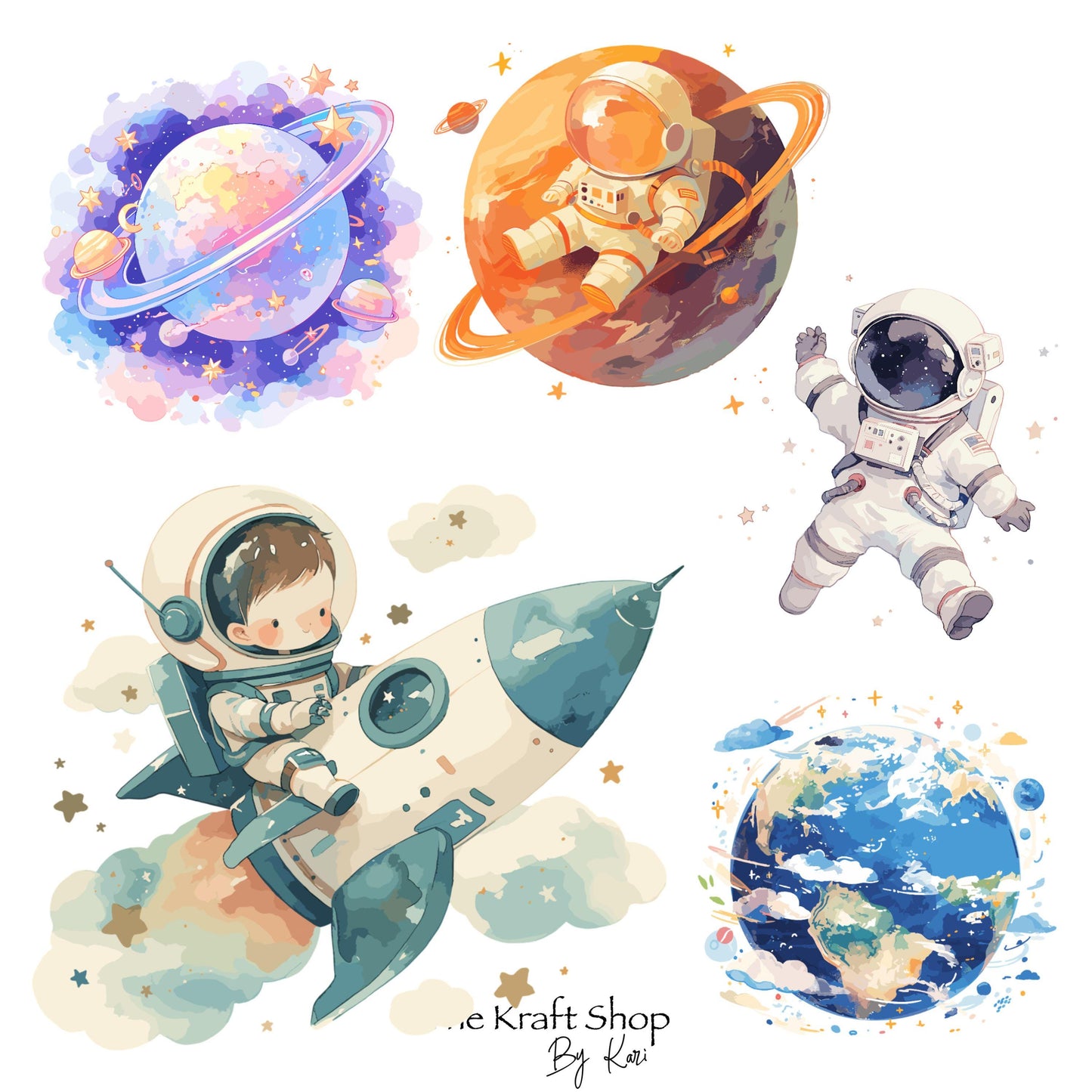 UV DTF Sticker print. Space element bundle of decals astronaut planets space shuttle, tumbler decal. #10138