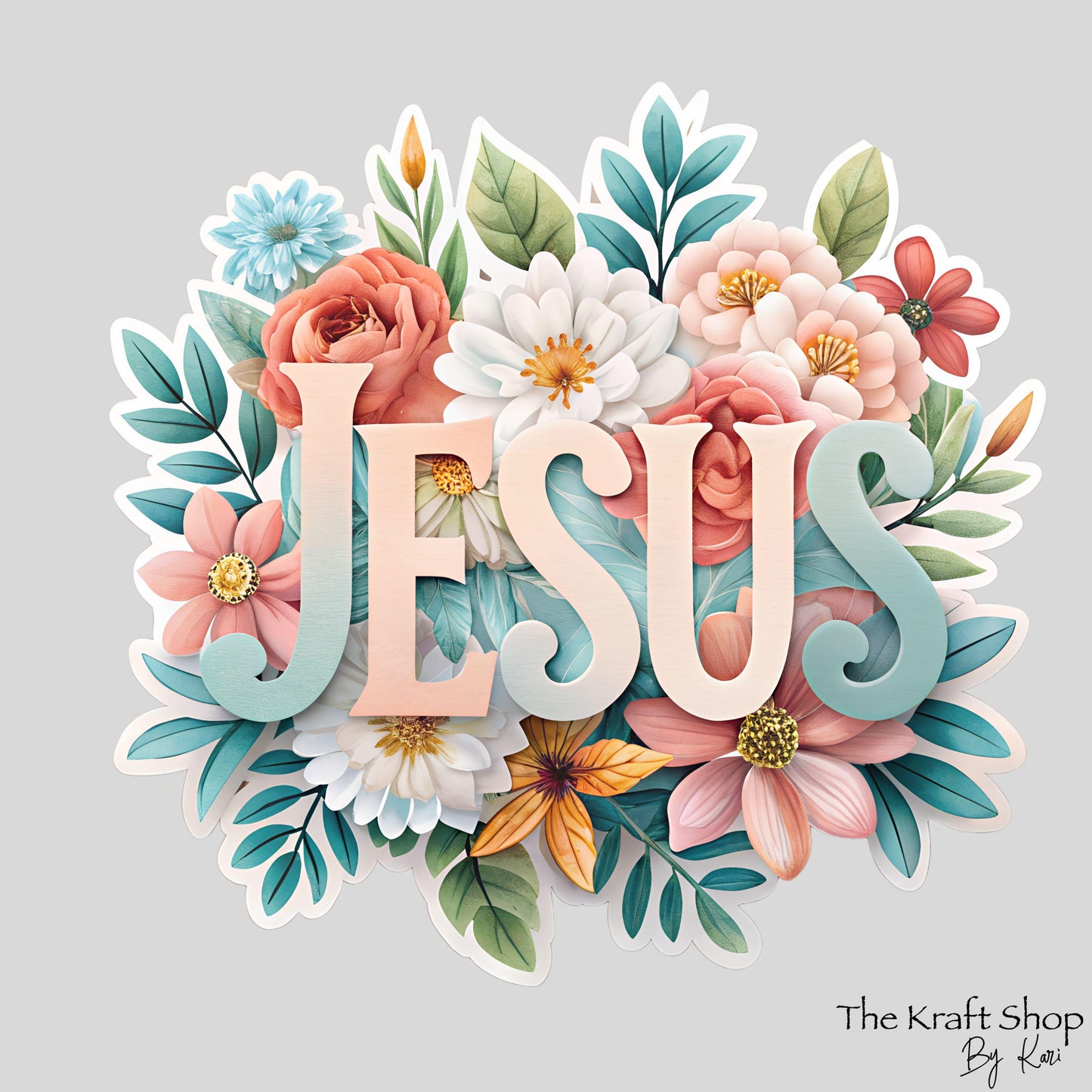 UV DTF Sticker print. Jesus Pastel Flowers Christian decal, tumbler decal, permanent sticker. Uv wrap for glass can tumbler. #7280
