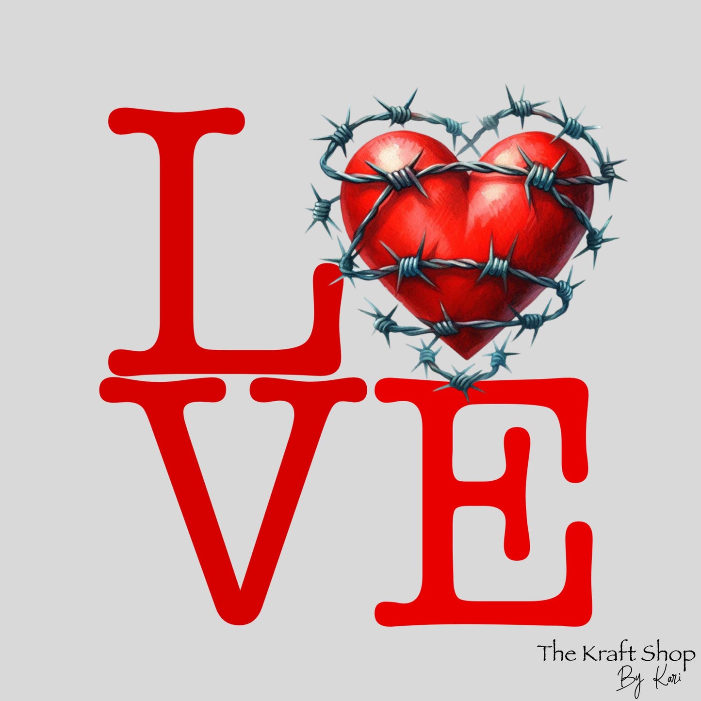 UV DTF Sticker print. Love barbed wire heart decal, tumbler decal, permanent sticker. #4378