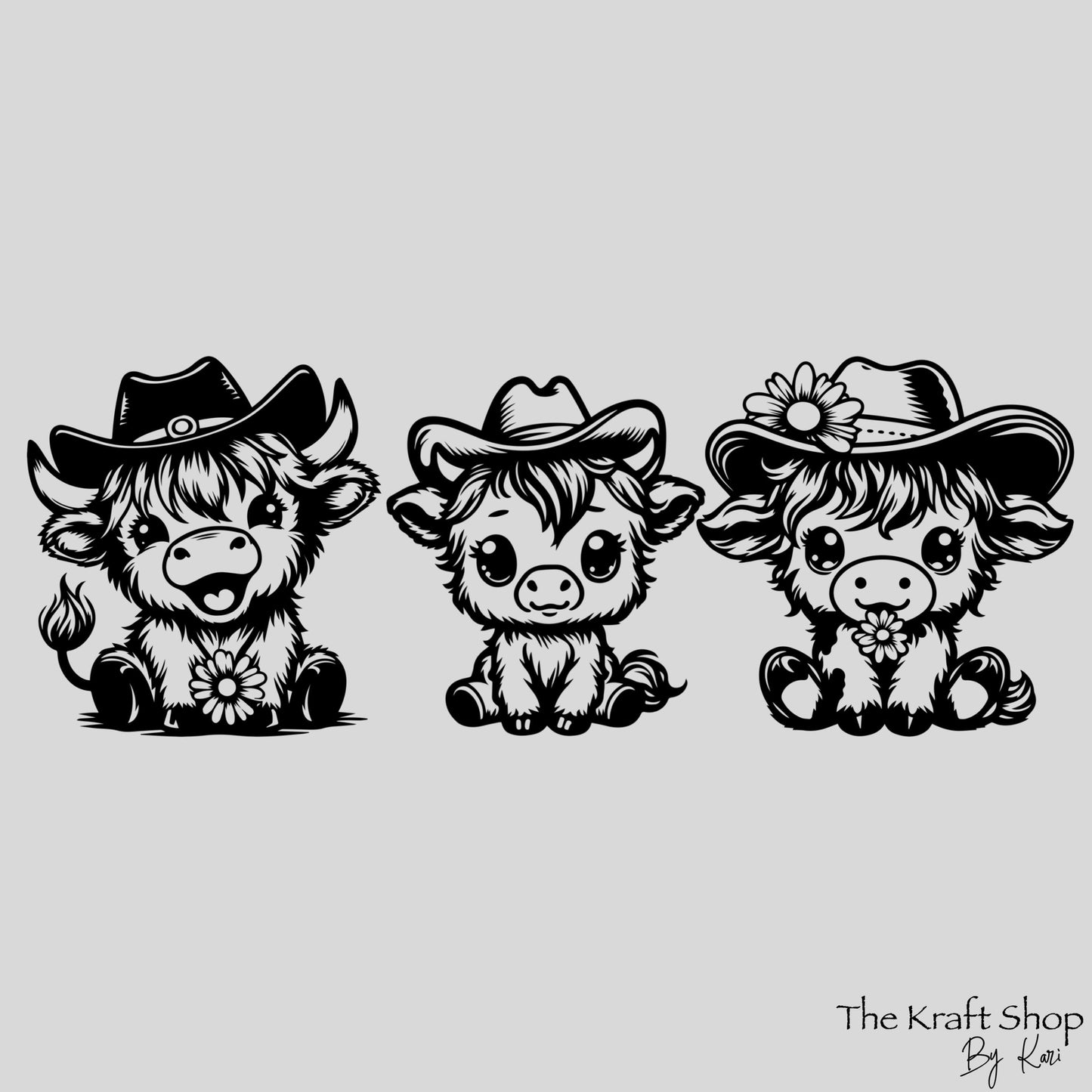 UV DTF Sticker print Black cow trios 3.5 high decals, tumbler decal. UV wrap for glass can tumbler. #5249