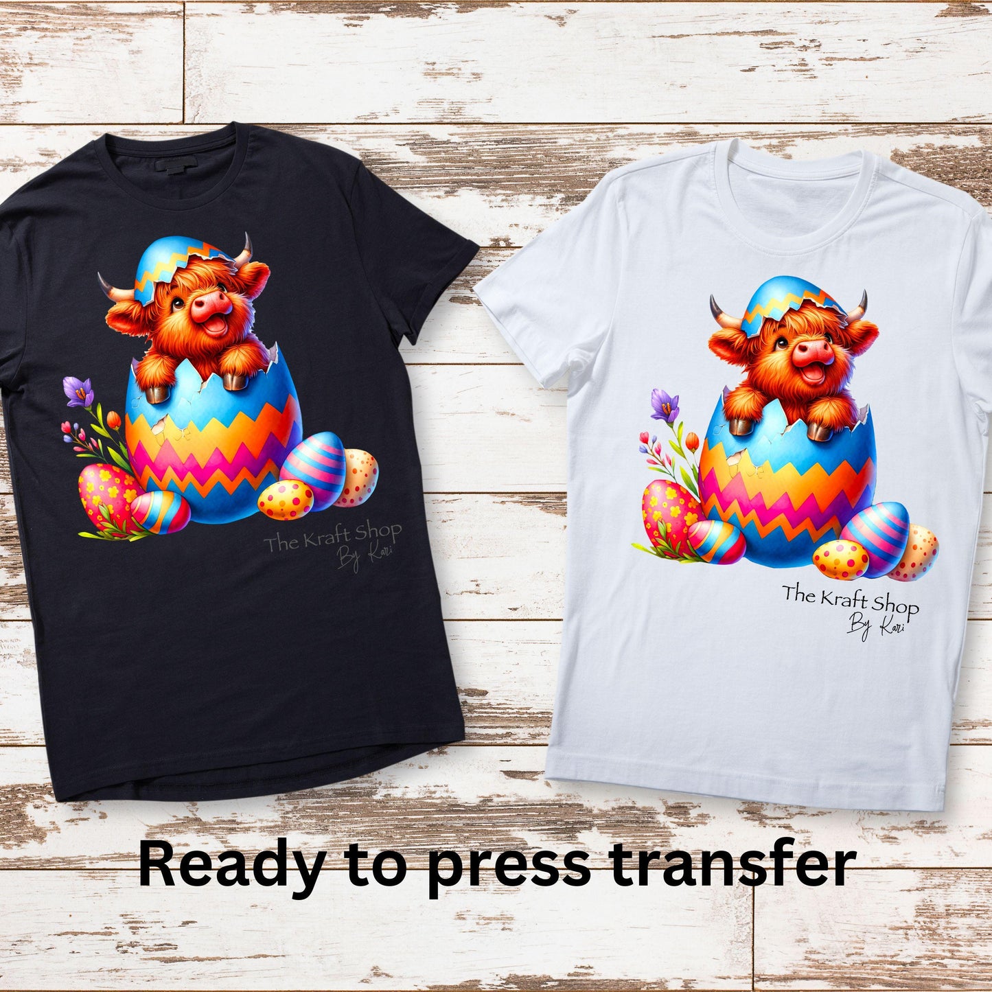 DTF ready to press transfer. Highland cow in cracked Easter egg , Direct to film heat press transfer. #11302