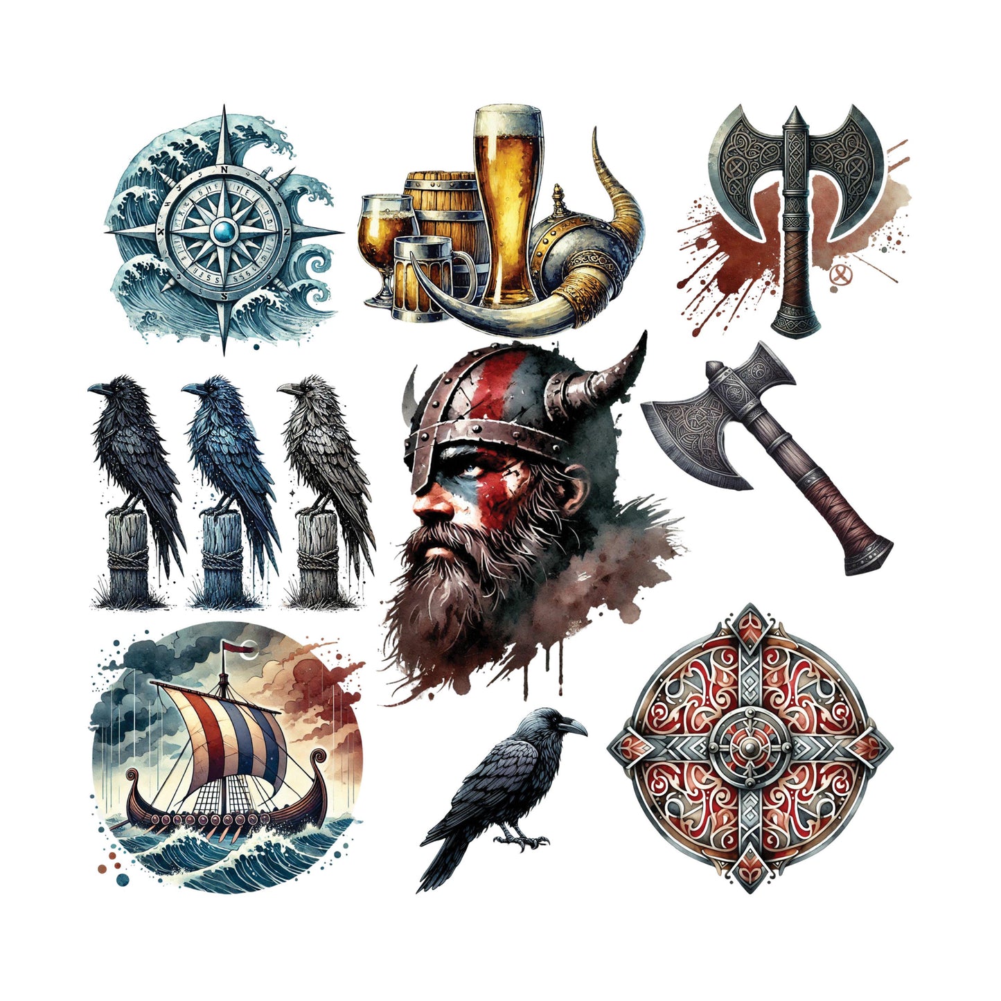 UV DTF Sticker print. Viking element tumbler decal. UV wrap for glass can tumbler.#10151