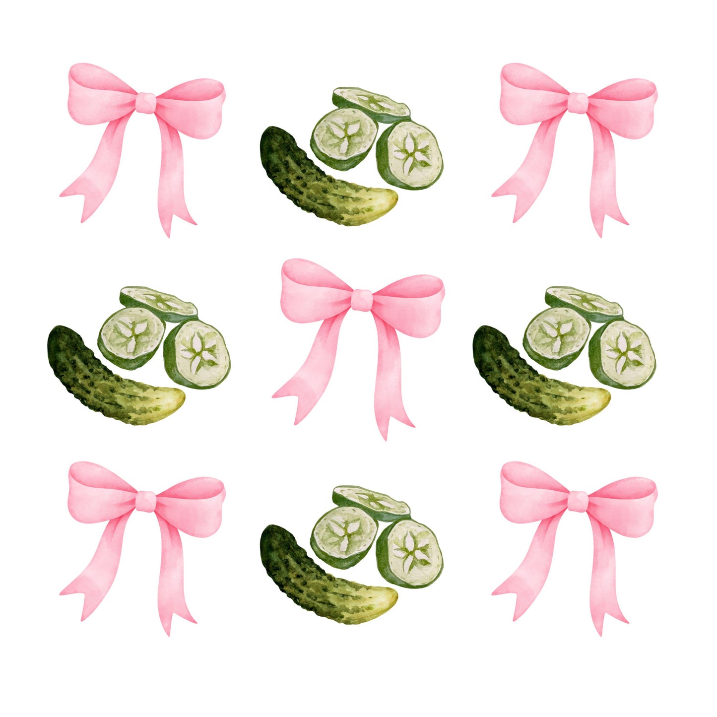 UV DTF Sticker print. Pickle croquette with pink bows element decal. UV wrap for glass can tumbler.#10157