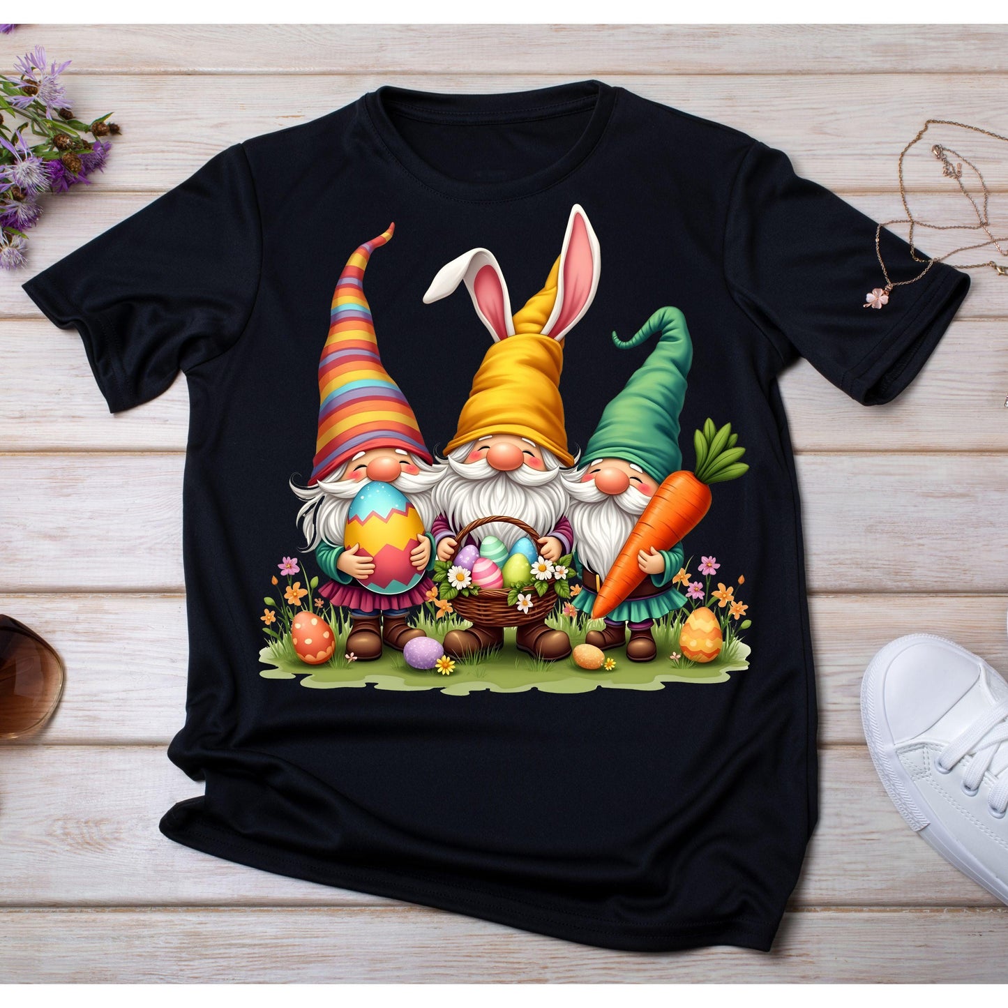 DTF ready to press transfer. Easter Gnome Trio Bunny, Direct to film heat press transfer. #11317