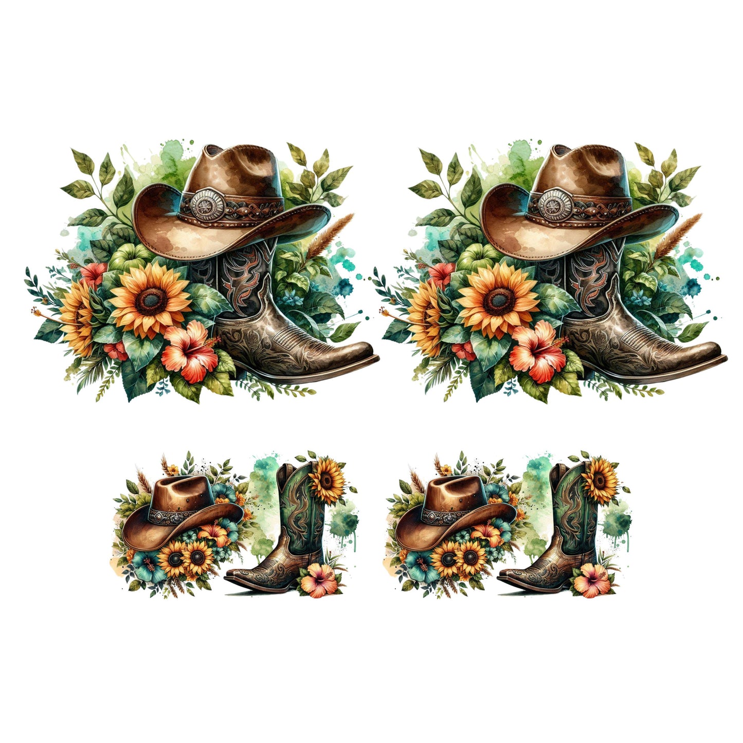 UV DTF 40 oz ready to apply Cowgirl Boots with sunflowers and hat wrap decal , quencher tumbler decal #3090