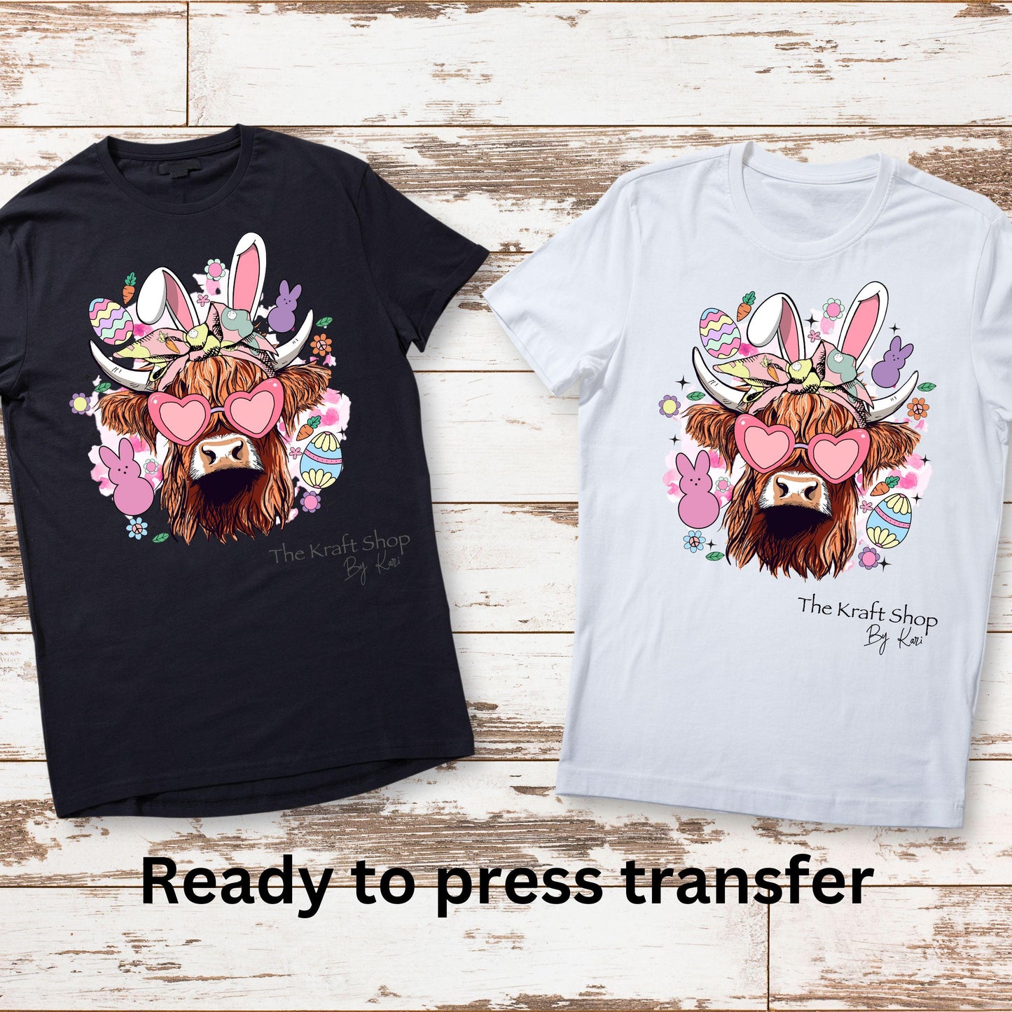 DTF ready to press transfer. Highland Cow Easter Bunny with sunglasses shirt transfer, Direct to film heat press transfer. #11330