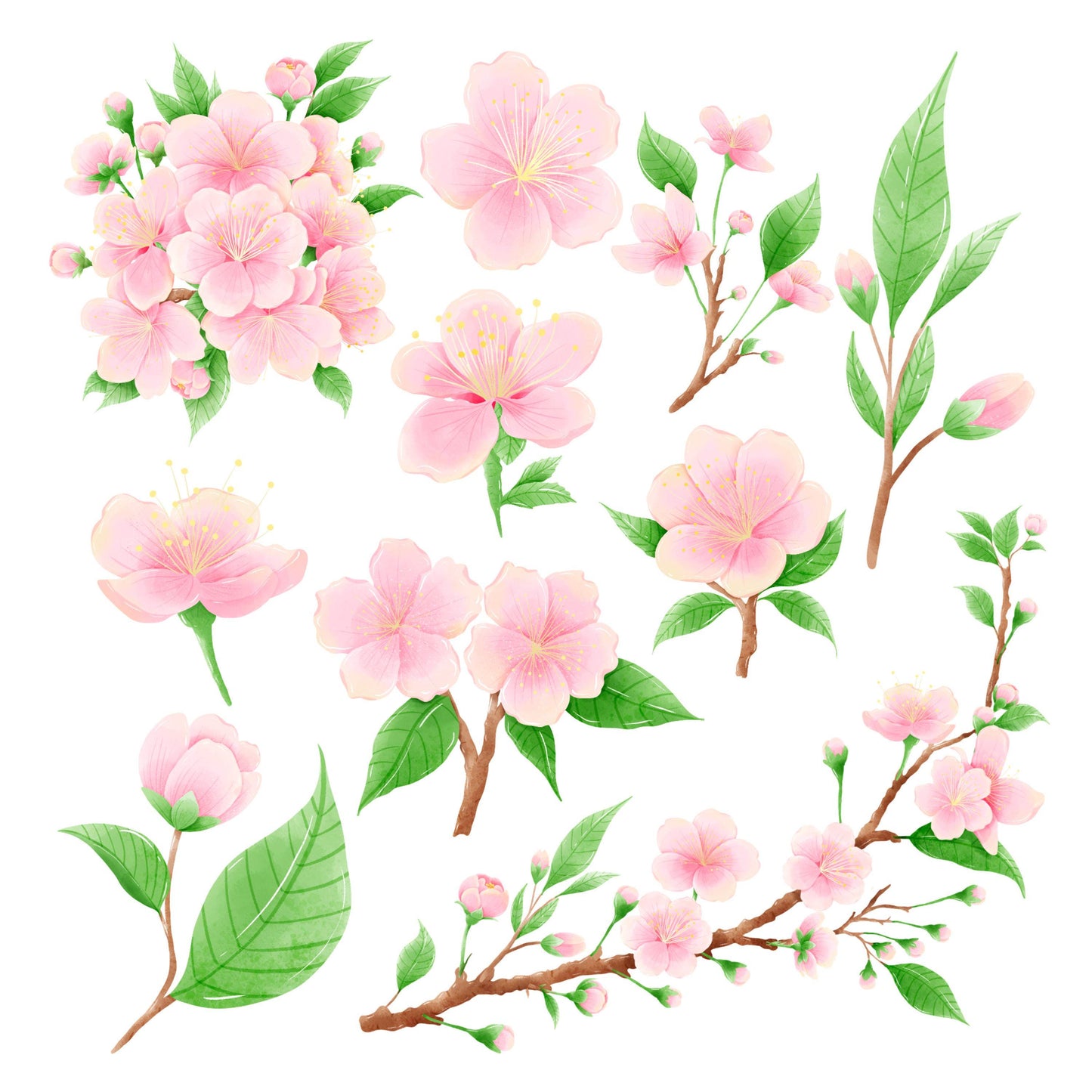 UV DTF Sticker print Cherry blossoms Element sheet 8x8 decal, tumbler decal, permanent sticker. #10163