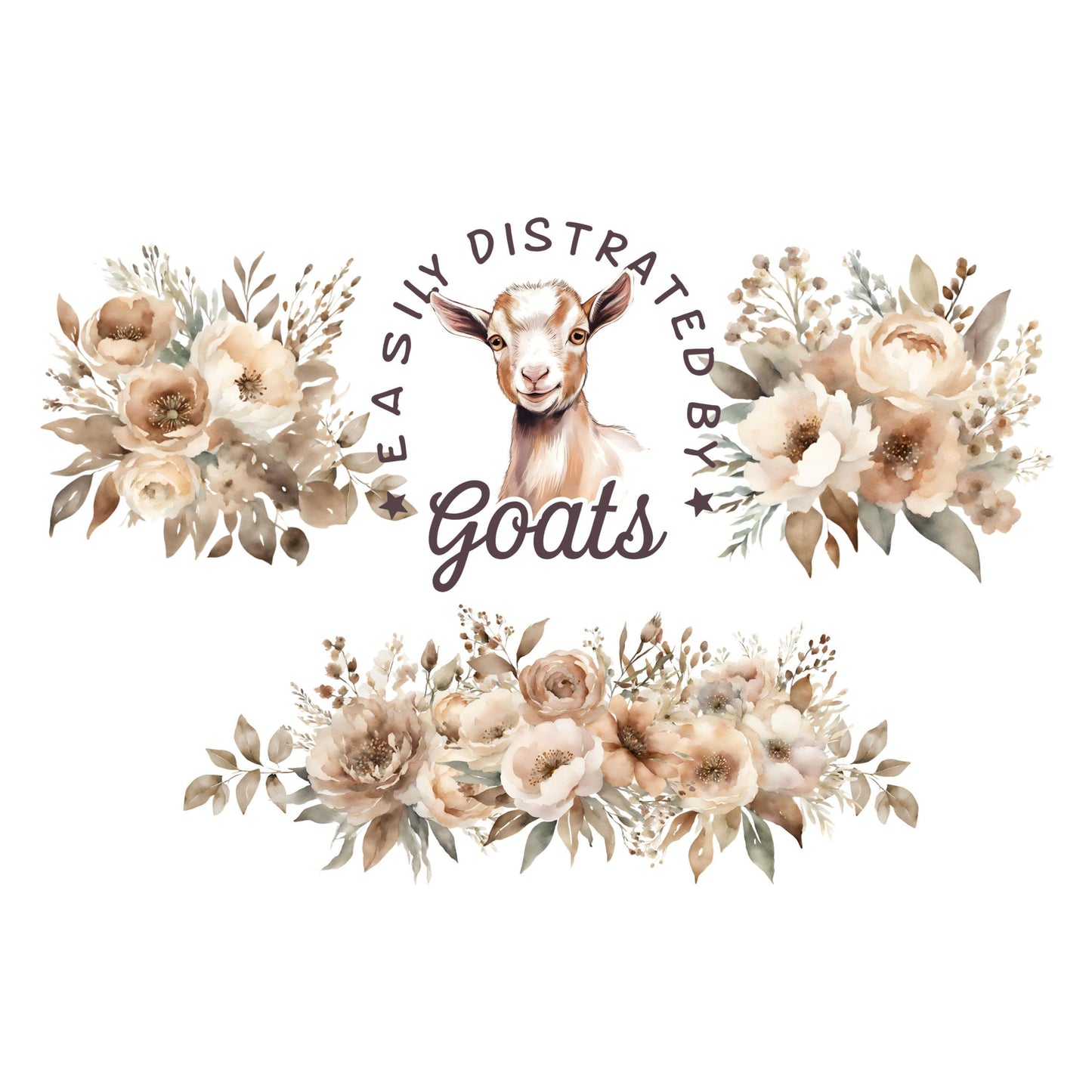 UV DTF 40 oz ready to apply Easily distracted by goats with boho flowers decal permanent sticker. UV wrap quencher #3094